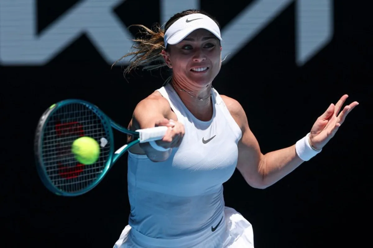 Spain's Paula Badosa hits a return against USA's Coco Gauff during their women's singles match on day ten of the Australian Open tennis tournament in Melbourne on January 21, 2025.  DAVID GRAY / AFP