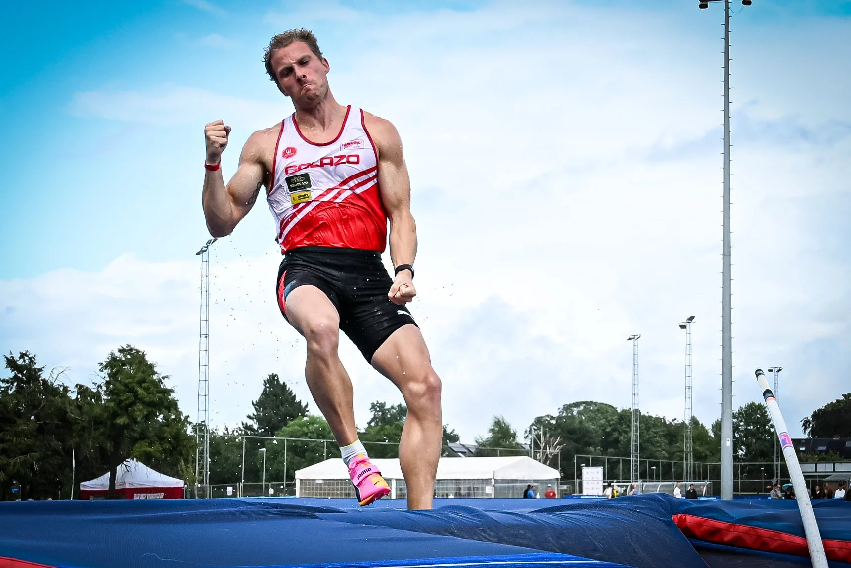 Belgian Ben Broeders celebrates during the Belgian athletics championships, Sunday 26 July 2026 in Kessel-Lo, Leuven. BELGA PHOTO JILL DELSAUX
