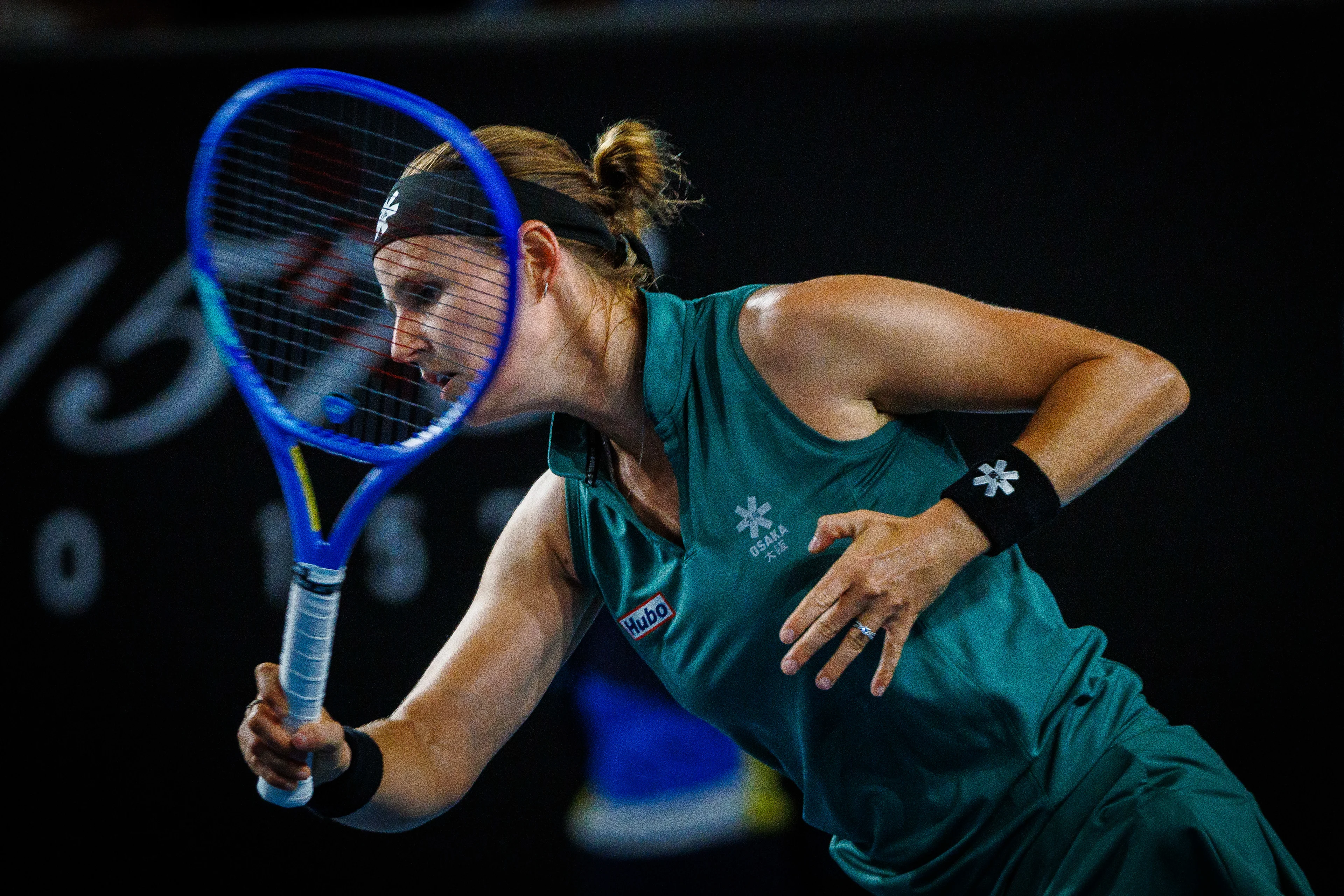 Belgian Greet Minnen pictured in action during a tennis match between Belgian Minnen and Australian Aiava, in the first round of the women's singles at the 'Australian Open' Grand Slam tennis tournament, Monday 13 January 2025 in Melbourne Park, Melbourne, Australia. The 2025 edition of the Australian Grand Slam takes place from January 12th to January 26th. Greet Minnen has lost 7-5, 5-7, 6-7. BELGA PHOTO PATRICK HAMILTON