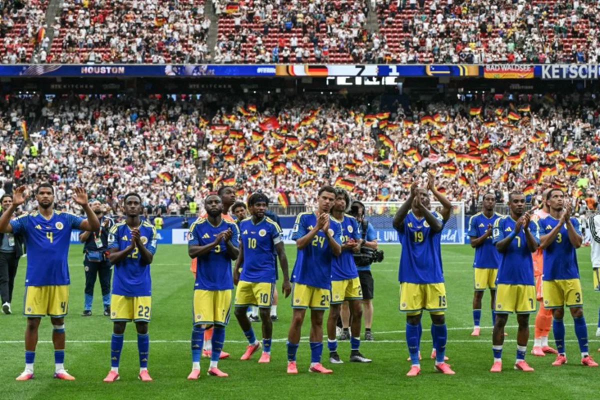 Curacao's players react after losing during the 2026 World Cup Group E football match between Germany and Curacao at the Houston Stadium in Houston on June 14, 2026. RONALDO SCHEMIDT / AFP