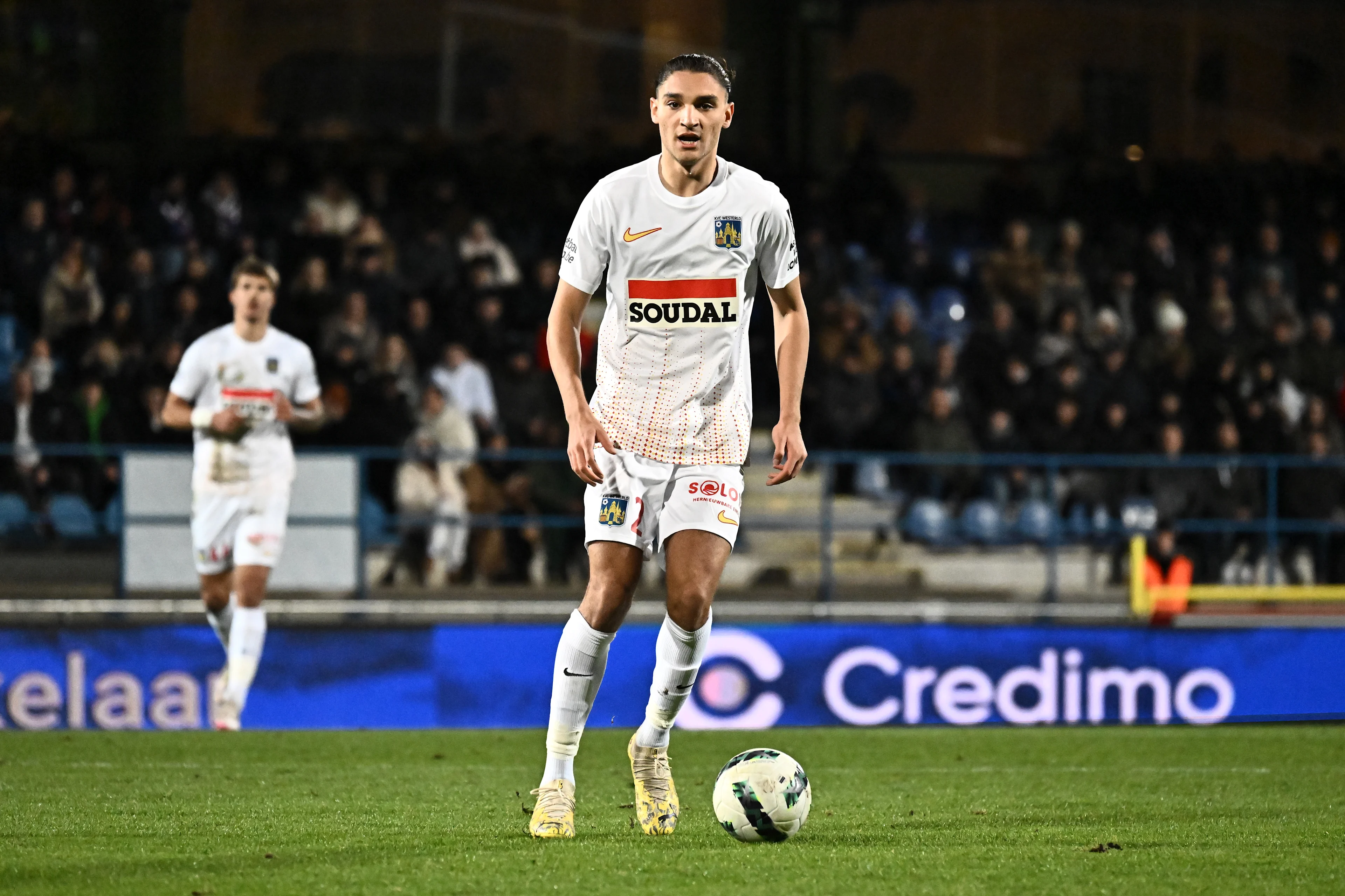 Westerlo's Emir Ortakaya pictured in action during a soccer match between FCV Dender EH and KVC Westerlo, Sunday 08 December 2024 in Denderleeuw, on day 17 of the 2024-2025 season of the 'Jupiler Pro League' first division of the Belgian championship. BELGA PHOTO MAARTEN STRAETEMANS