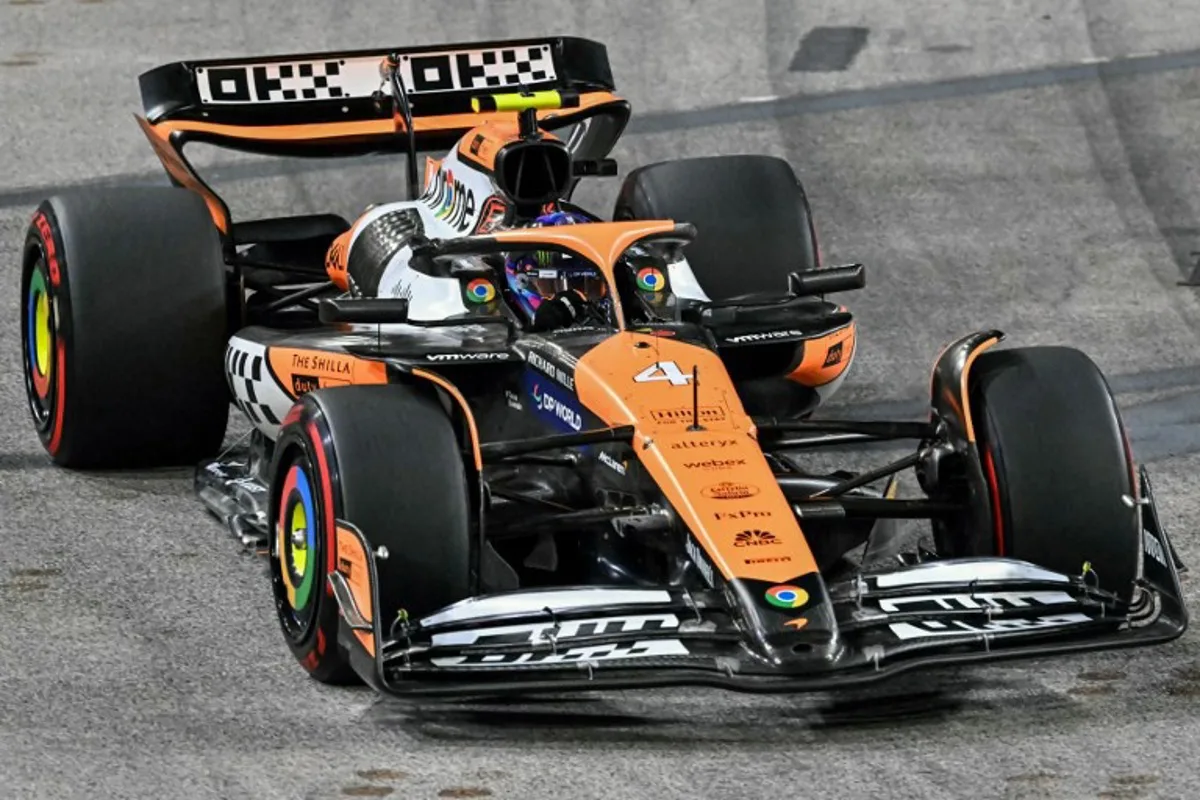 McLaren's British driver Lando Norris drives during the second practice session ahead of the Formula One Singapore Grand Prix night race at the Marina Bay Street Circuit in Singapore on September 20, 2024.  ROSLAN RAHMAN / AFP