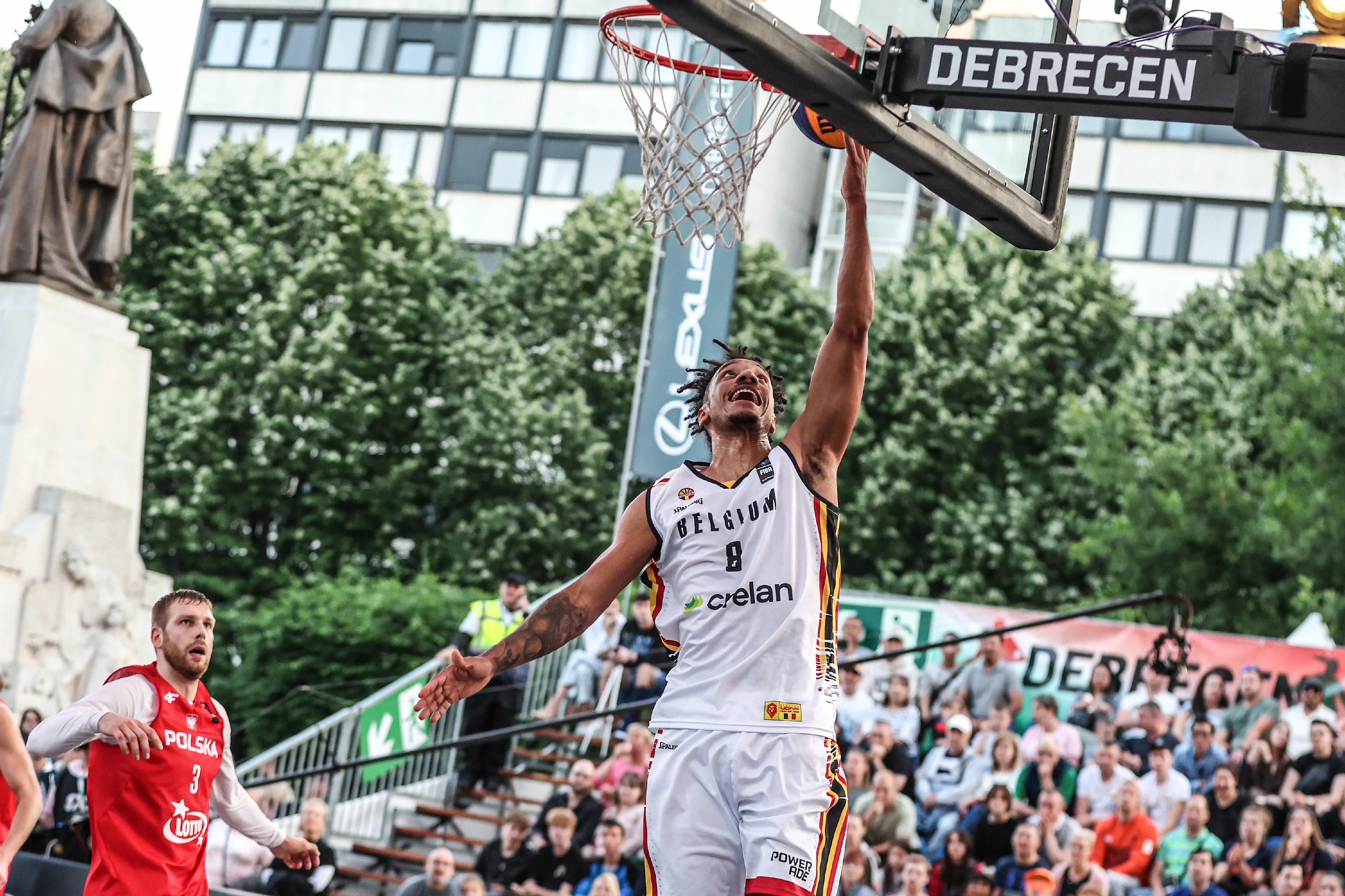 Belgian Dennis Donkor is pictured in action during a third game in the group stage between Belgium and Poland in the group D at the Olympic qualification tournament for the 2024 Olympics, in Debrecen, Hungary, Saturday 18 May 2024. BELGA PHOTO NIKOLA KRSTIC