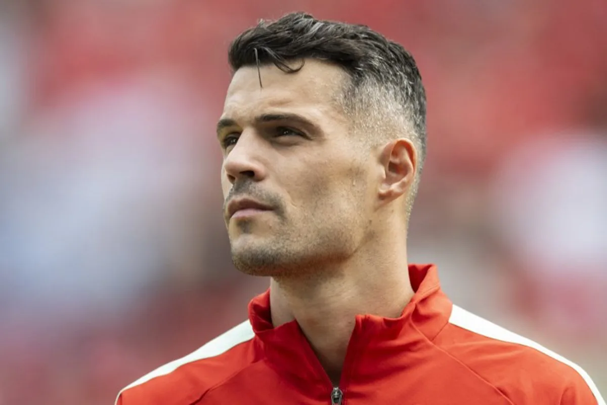 Switzerland's midfielder #10 Granit Xhaka poses prior to a friendly match between Switzerland and Jordan ahead of the 2026 FIFA World Cup football tournament at the Kybunpark stadium, in St. Gallen, on May 31, 2026. Ennio LEANZA / AFP