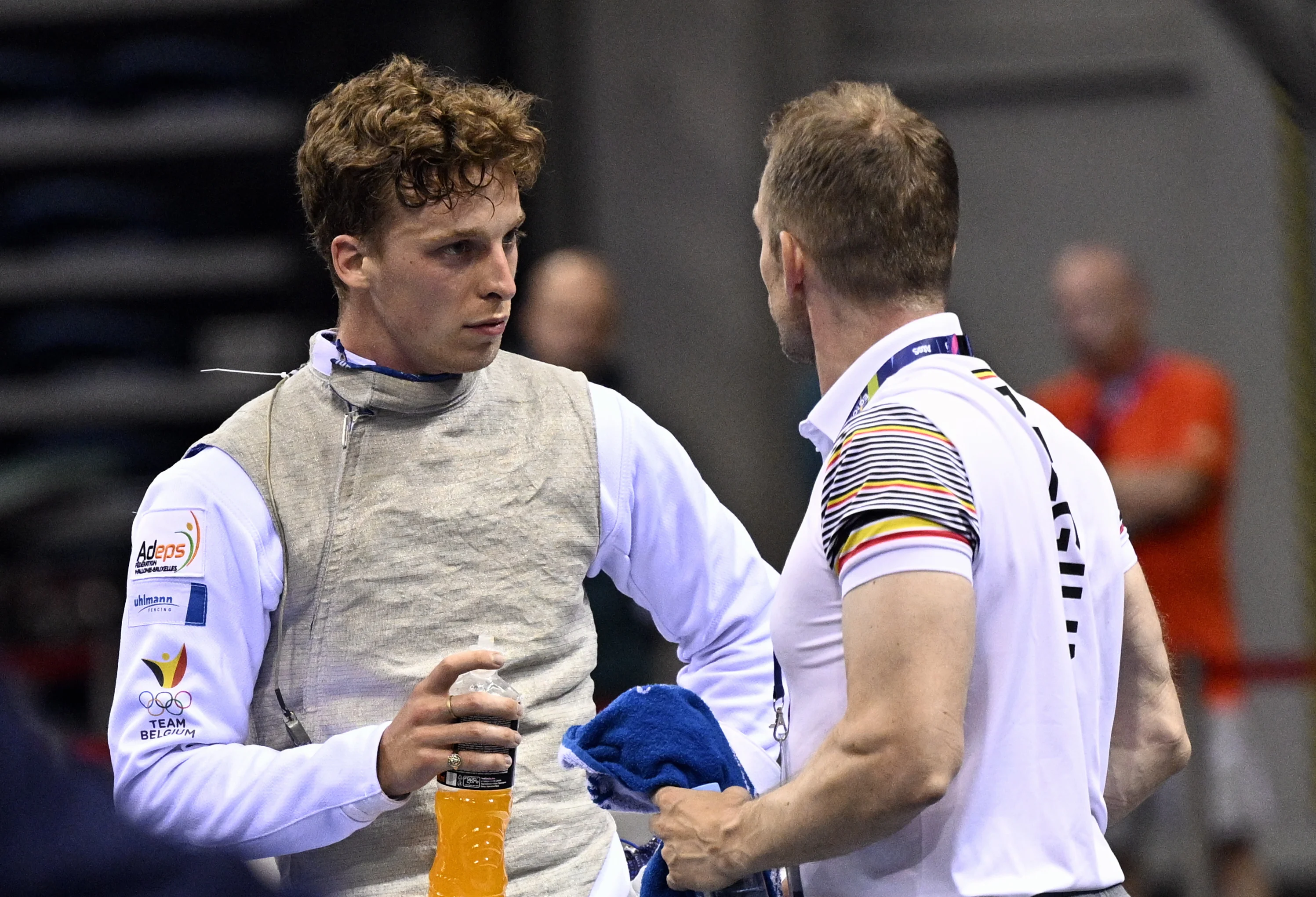 Fencing Athlete Stef Van Campenhout pictured during a fight in the men's foil competition, at the European Games in Krakow, Poland on Monday 26 June 2023. The 3rd European Games, informally known as Krakow-Malopolska 2023, is a scheduled international sporting event that will be held from 21 June to 02 July 2023 in Krakow and Malopolska, Poland. BELGA PHOTO LAURIE DIEFFEMBACQ