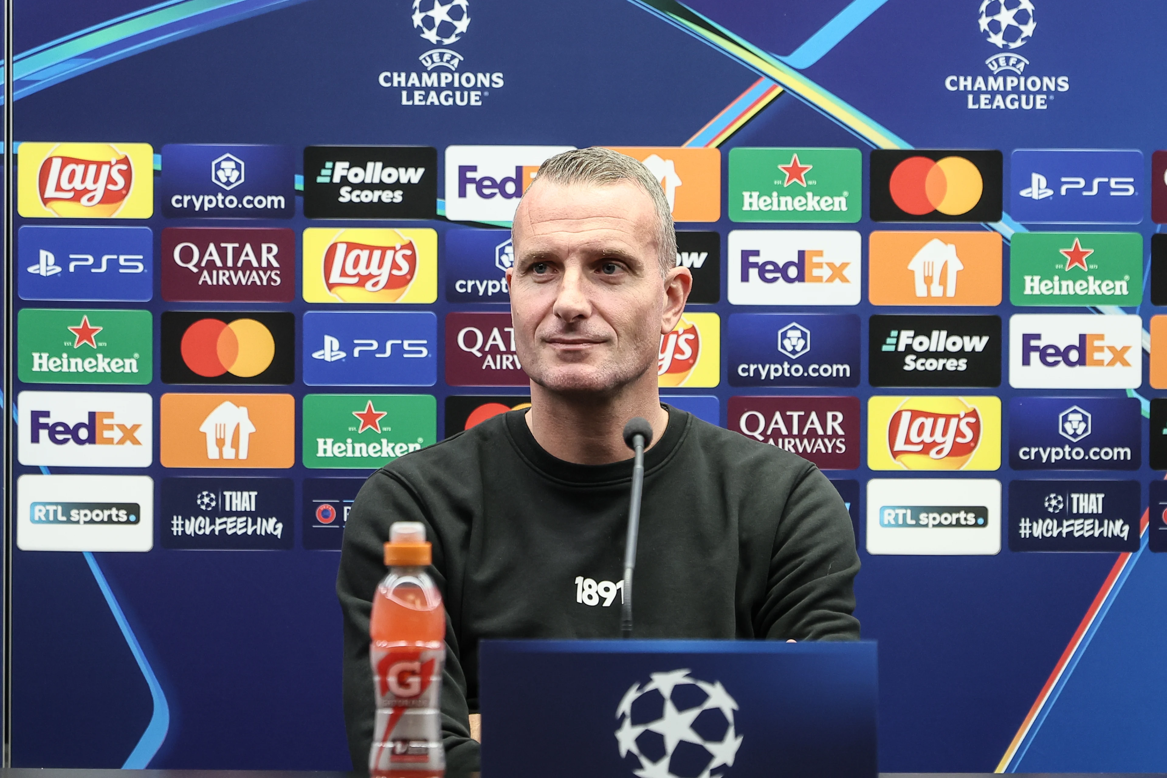 Club's head coach Nicky Hayen pictured during a press conference of Belgian soccer team Club Brugge KV, Tuesday 17 September 2024 in Knokke-Heist. The team is preparing for tomorrow's game against German Borussia Dortmund, on the opening day of the UEFA Champions League league phase. BELGA PHOTO BRUNO FAHY