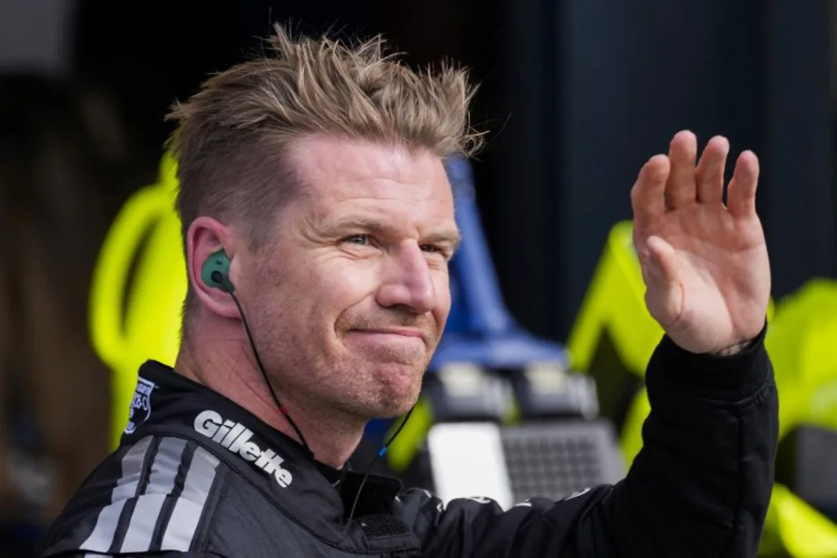Audi's German driver Nico Hulkenberg gestures in the pit lane during the sprint qualifying session of the Formula One Dutch Grand Prix at The Circuit Zandvoort, western Netherlands, on August 21, 2026. Darko Bandic / POOL / AFP