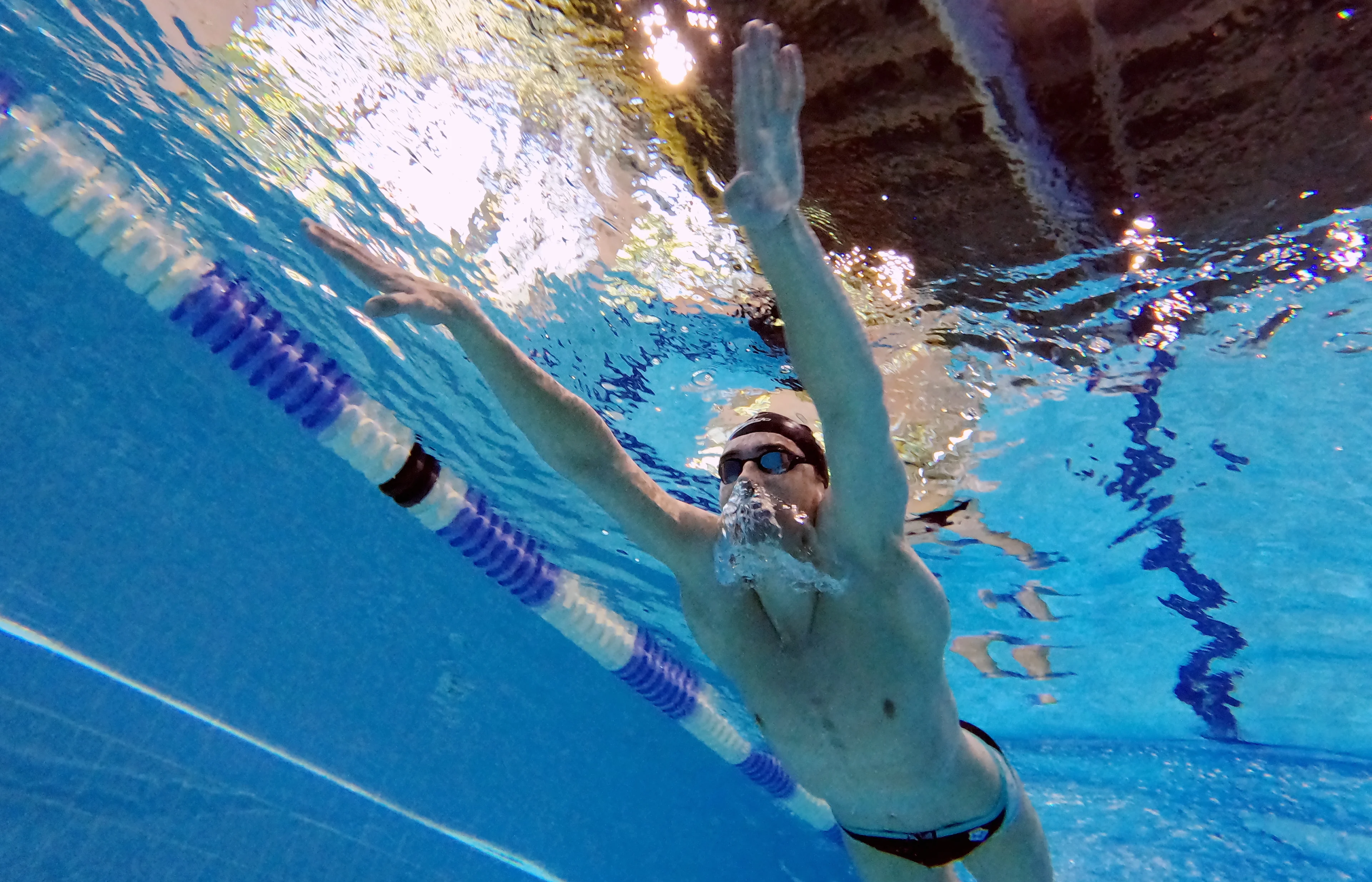 Belgian Swimmer Lucas Henveaux pictured in action during a training camp organized by the BOIC-COIB Belgian Olympic Committee in Belek, Turkey, Monday 18 November 2024. The camp takes place from 11 to 25 November. BELGA PHOTO ERIC LALMAND