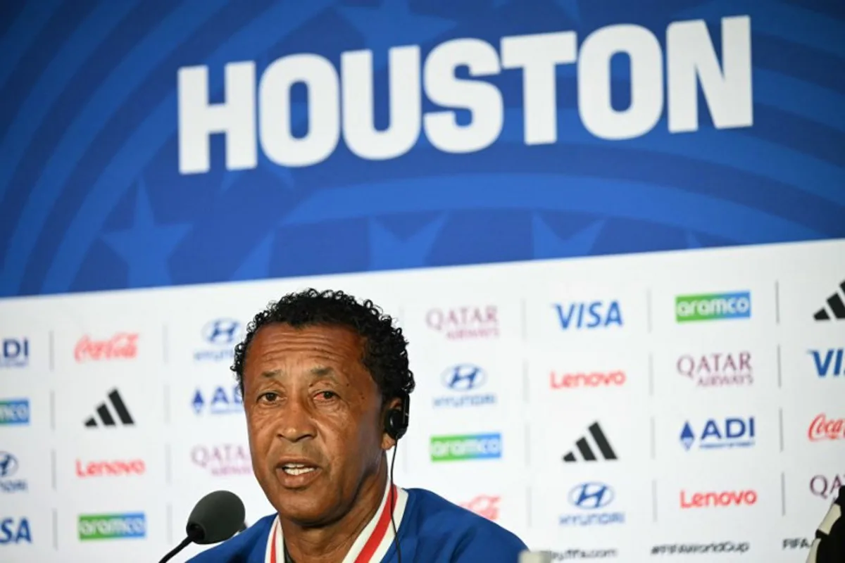 Cape Verde's head coach Bubista gives a press conference at the Houston Stadium in Houston on June 25, 2026, on the eve of the 2026 World Cup Group H football match between Cape Verde and Saudi Arabia.   RONALDO SCHEMIDT / AFP