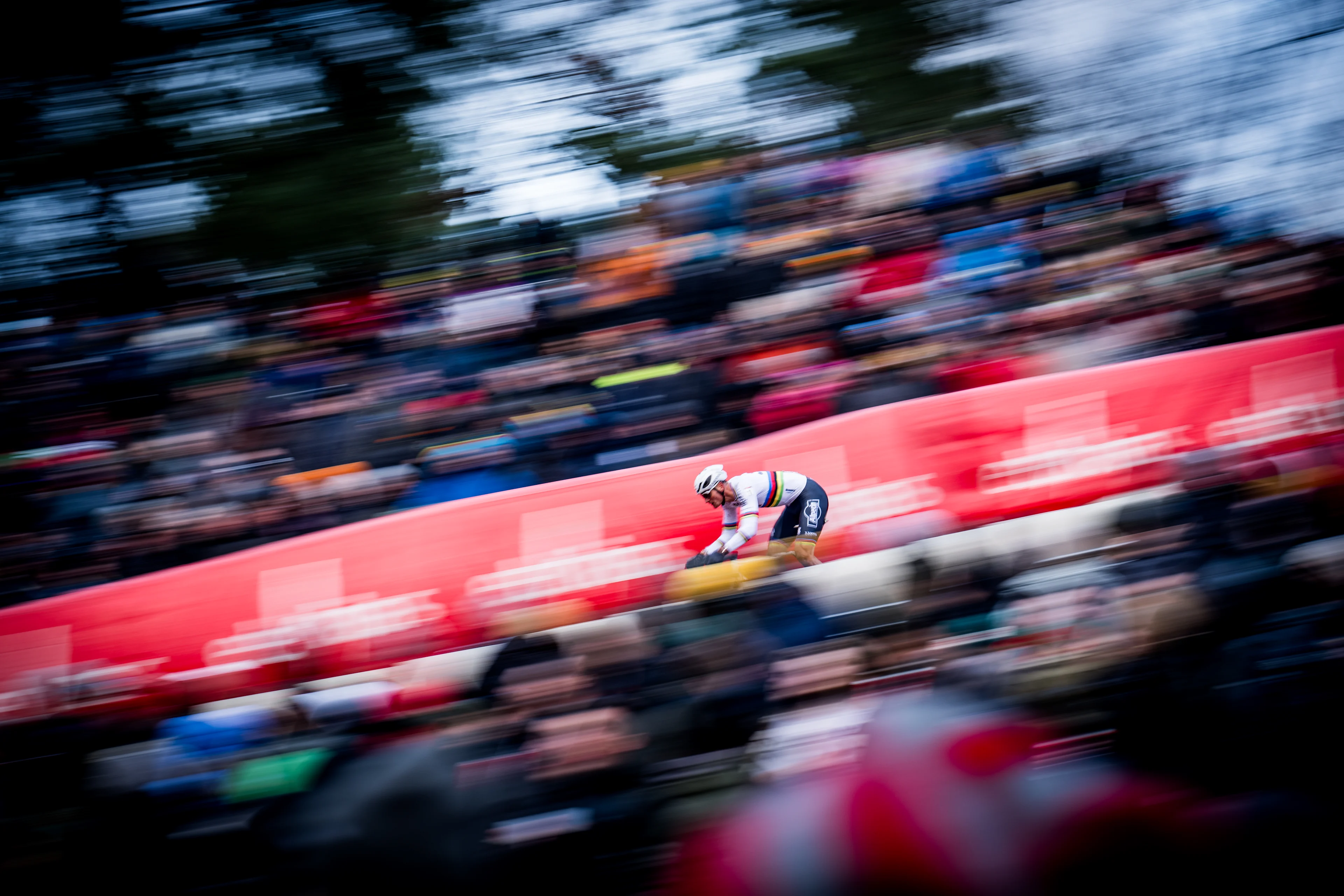 Dutch Mathieu Van Der Poel pictured in action during the men's elite race at the World Cup cyclocross cycling event in Zonhoven on Sunday 22 December 2024, stage 6 (out of 12) of the UCI World Cup competition. BELGA PHOTO JASPER JACOBS