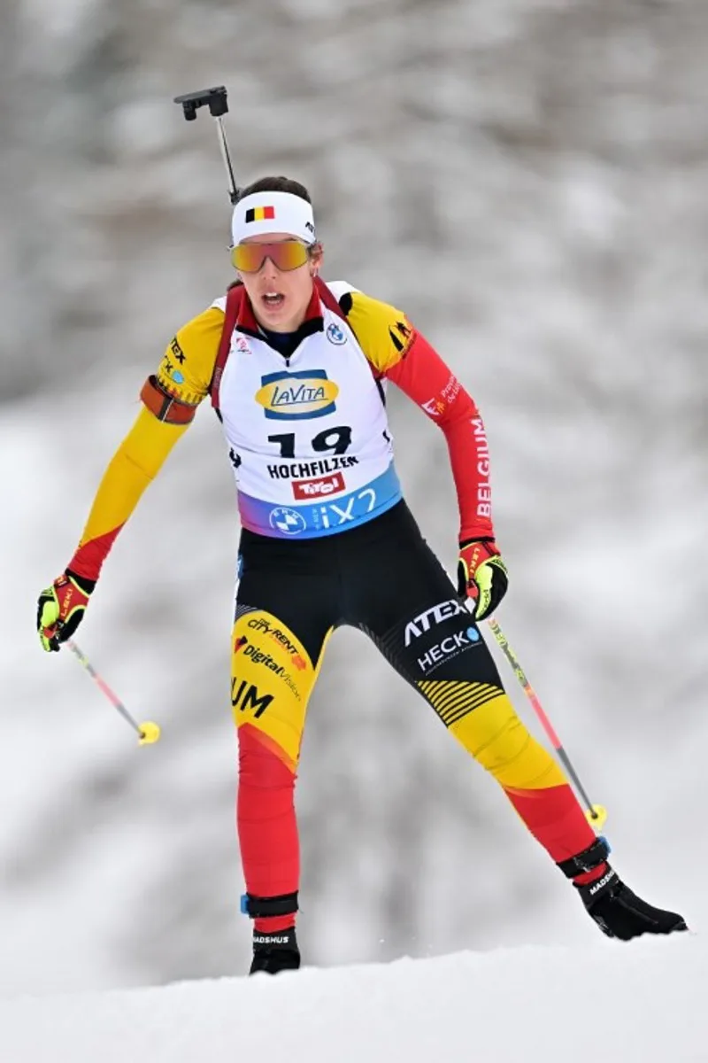 Belgium's Lotte Lie competes in the women's 7,5 km sprint event of the IBU Biathlon World Cup in Hochfilzen, Austria, on December 8, 2023.  Joe Klamar / AFP