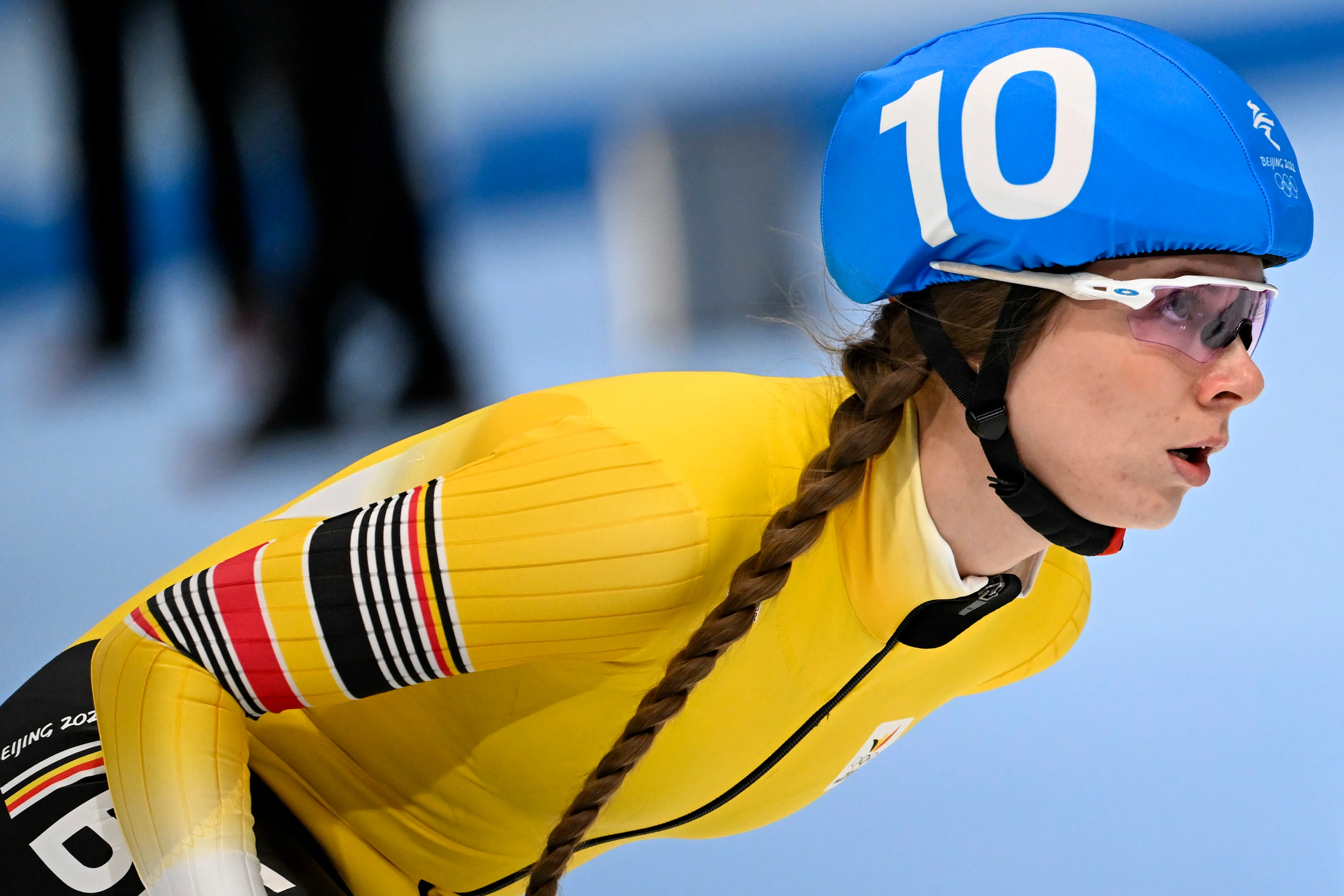 Belgian speed skater Sandrine Tas pictured in action during the semifinals of the women's mass start speed skating event at the Beijing 2022 Winter Olympics in Beijing, China, Saturday 19 February 2022. The winter Olympics are taking place from 4 February to 20 February 2022. BELGA PHOTO LAURIE DIEFFEMBACQ