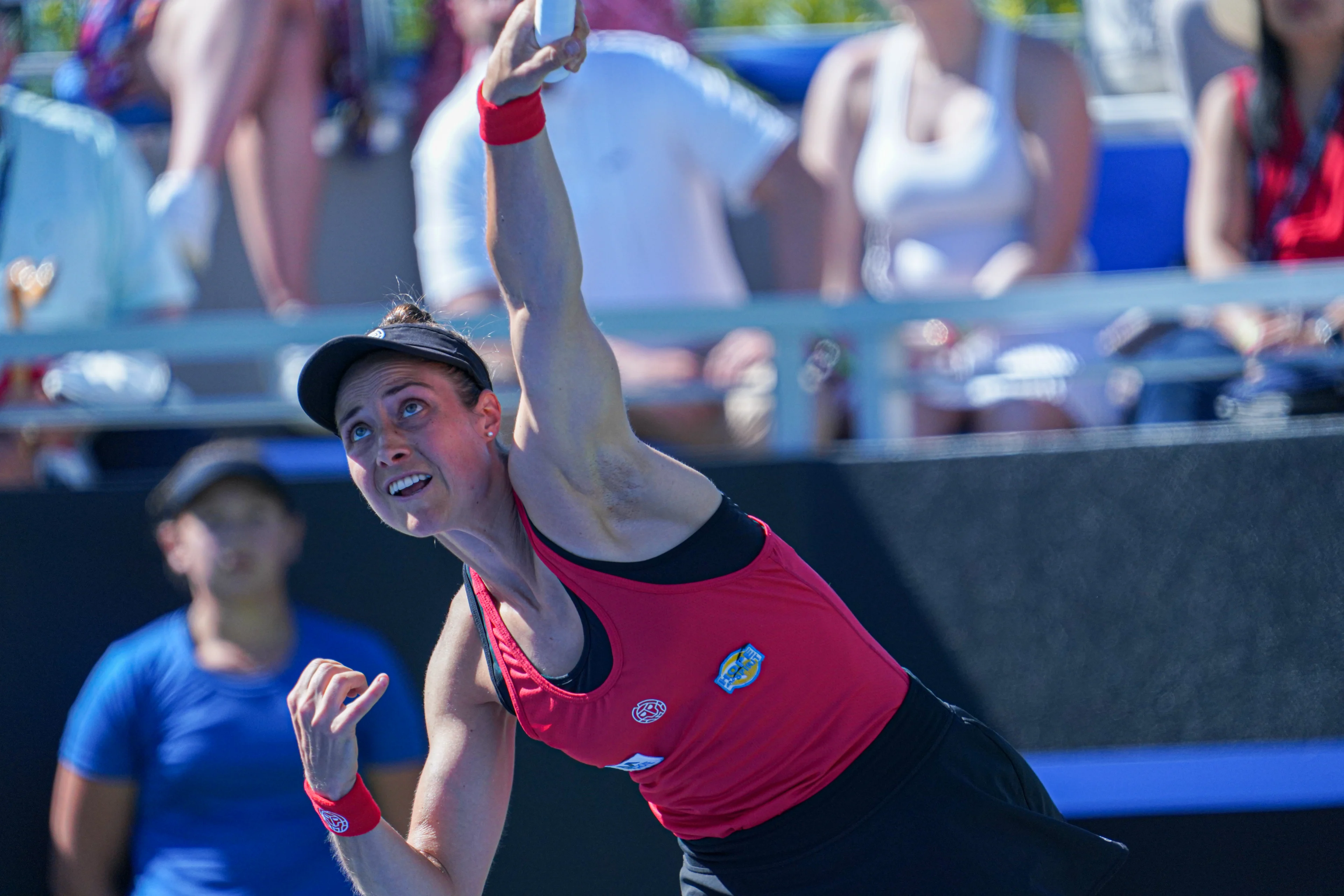 Belgian Marie Benoit pictured in action during the fourth match between, a doubles match between American pair Dolehide and Townsend and Belgian pair Benoit and Zimmermann, on the second day of the meeting between USA and Belgium, in the qualification round in the world group for the final of the Billie Jean King Cup tennis, in Orlando, Florida, USA, on Saturday 13 April 2024. BELGA PHOTO MARTY JEAN LOUIS