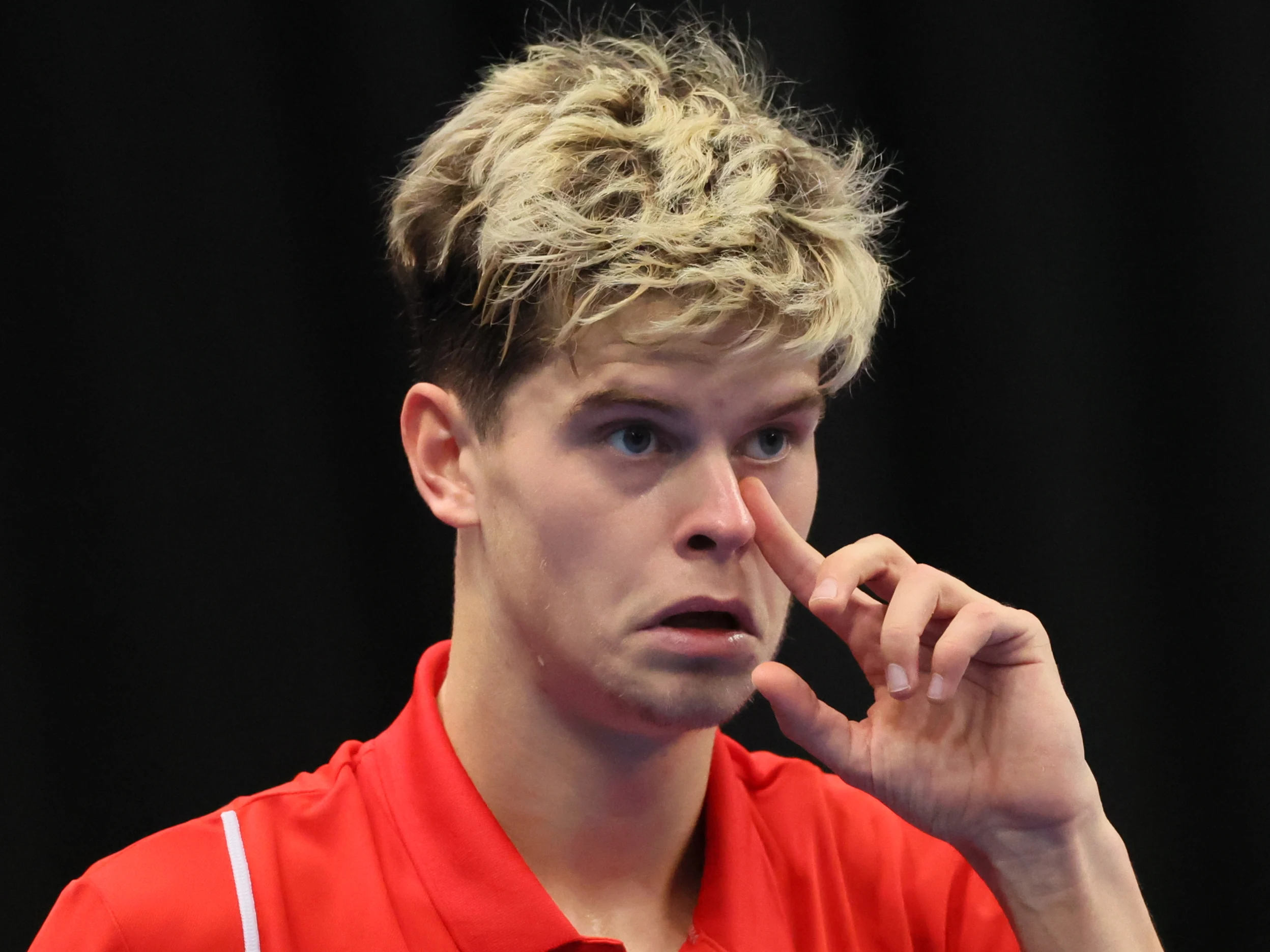 Belgian Alexander Blockx pictured during a game between Belgian Blockx and Chilean Garin, the second match in the Davis Cup qualifiers World Group tennis meeting between Belgium and Chile, Saturday 01 February 2025, in Hasselt. BELGA PHOTO BENOIT DOPPAGNE