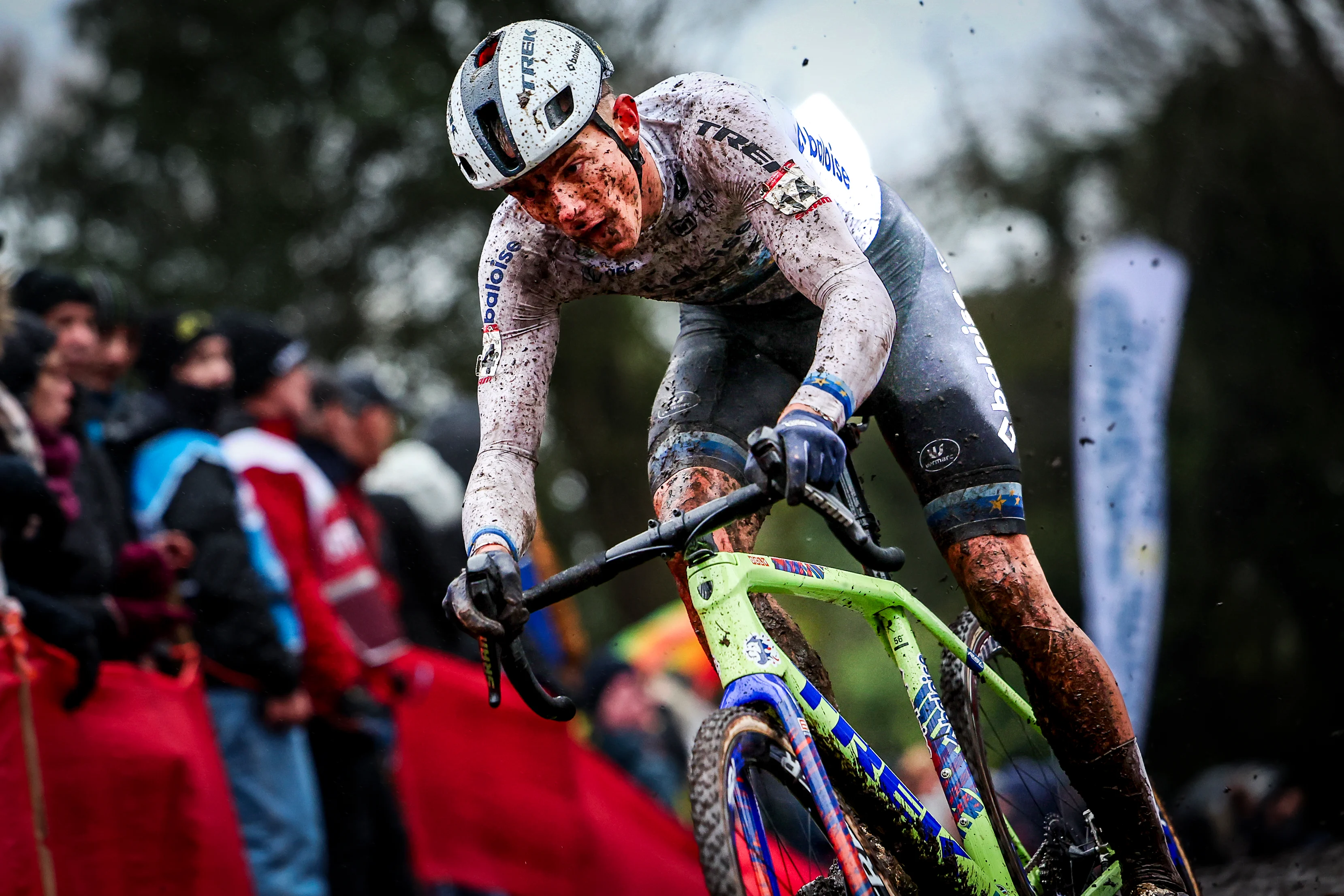 Belgian Thibau Nys pictured in action during the men's elite race of the World Cup cyclocross cycling event in Hulst, the Netherlands, stage 5 (out of 12) of the UCI World Cup cyclocross competition, Saturday 21 December 2024. BELGA PHOTO DAVID PINTENS