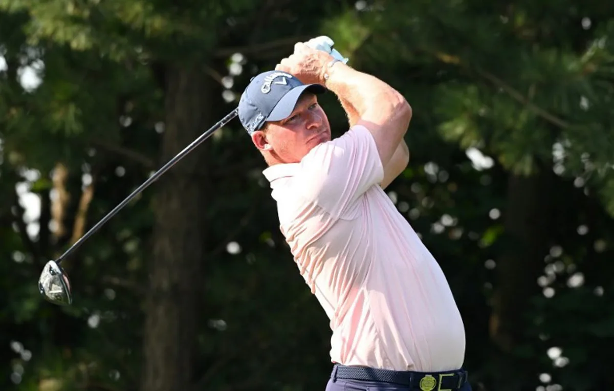 Shaun Norris of South Africa tees off at the 2nd hole during the final round of the 40th Shinhan Donghae Open golf tournament at Club72 Country Club in Incheon on September 8, 2024.  Jung Yeon-je / AFP