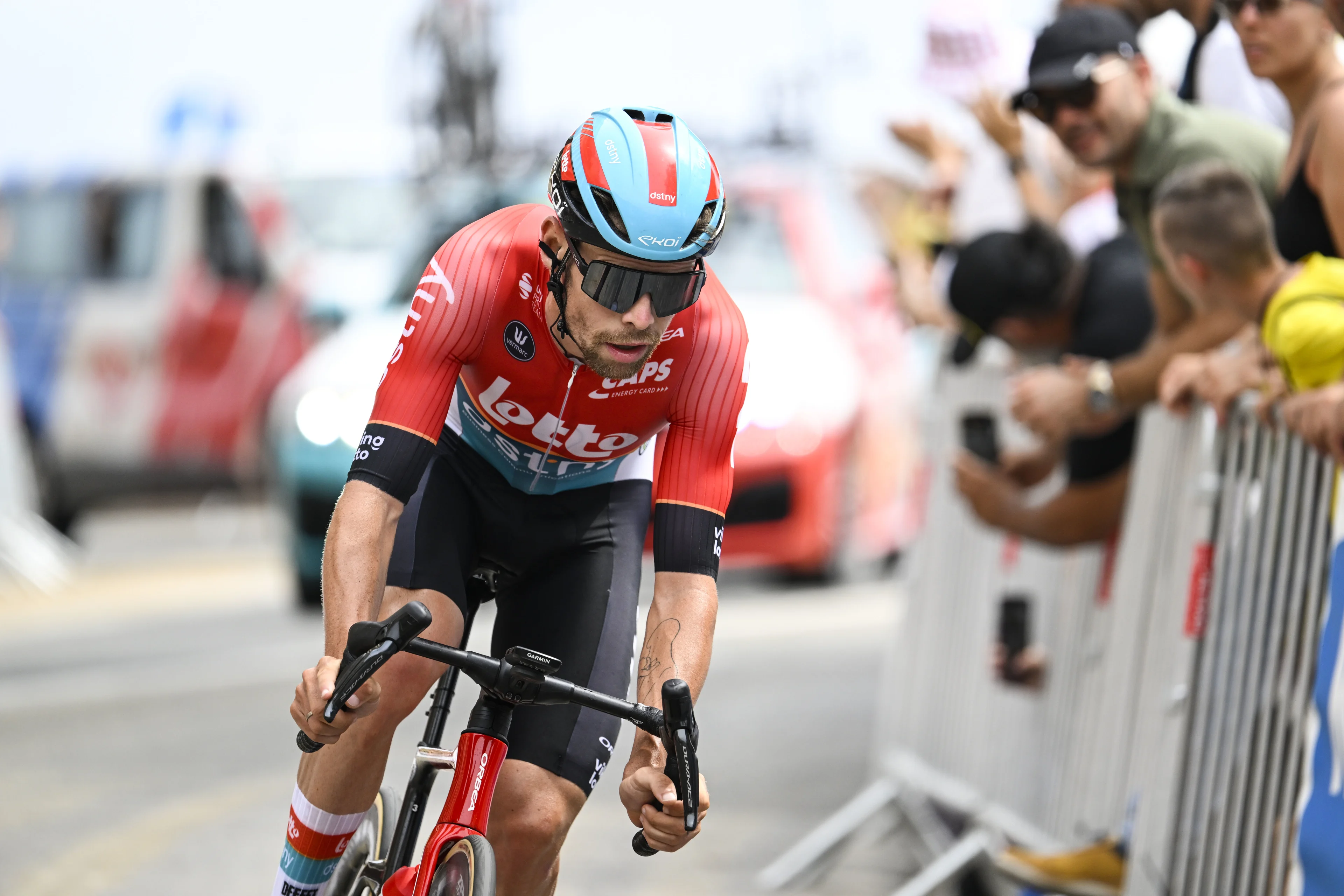 Belgian Harm Vanhoucke of Lotto Dstny pictured in action during stage 21, the final stage of the 2024 Tour de France cycling race, an individual time trial from Monaco to Nice, France (33,7 km) on Sunday 21 July 2024. The 111th edition of the Tour de France starts on Saturday 29 June and will finish in Nice, France on 21 July. BELGA PHOTO TOM GOYVAERTS