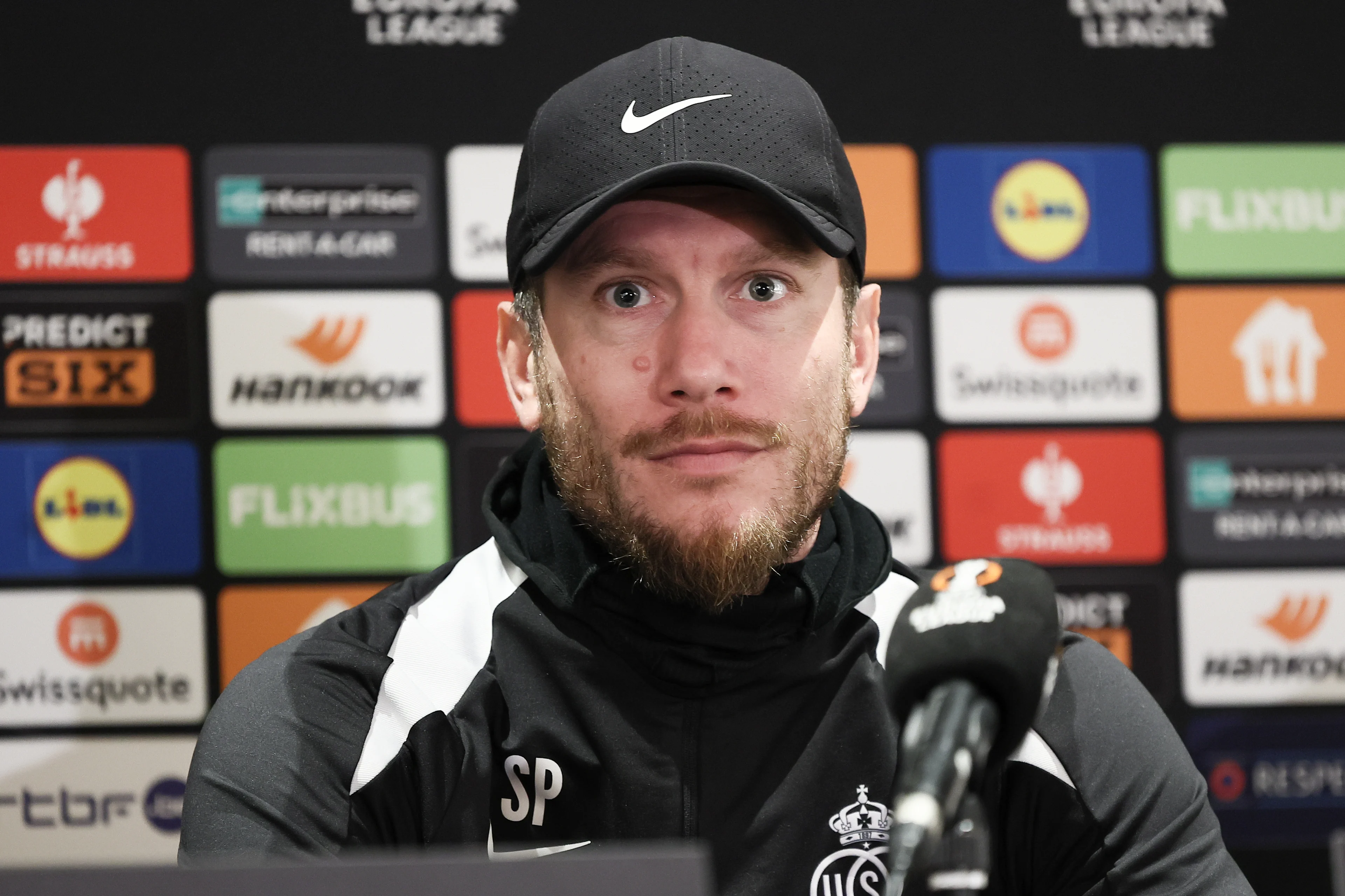 Union's head coach Sebastien Pocognoli pictured during a press conference of Belgian soccer team Royale Union Saint-Gilloise, on Wednesday 22 January 2025 in Tubize. Tomorrow Union will meet Portuguese SC Braga on day 7/8 of the League phase of the UEFA Europa League tournament. BELGA PHOTO BRUNO FAHY