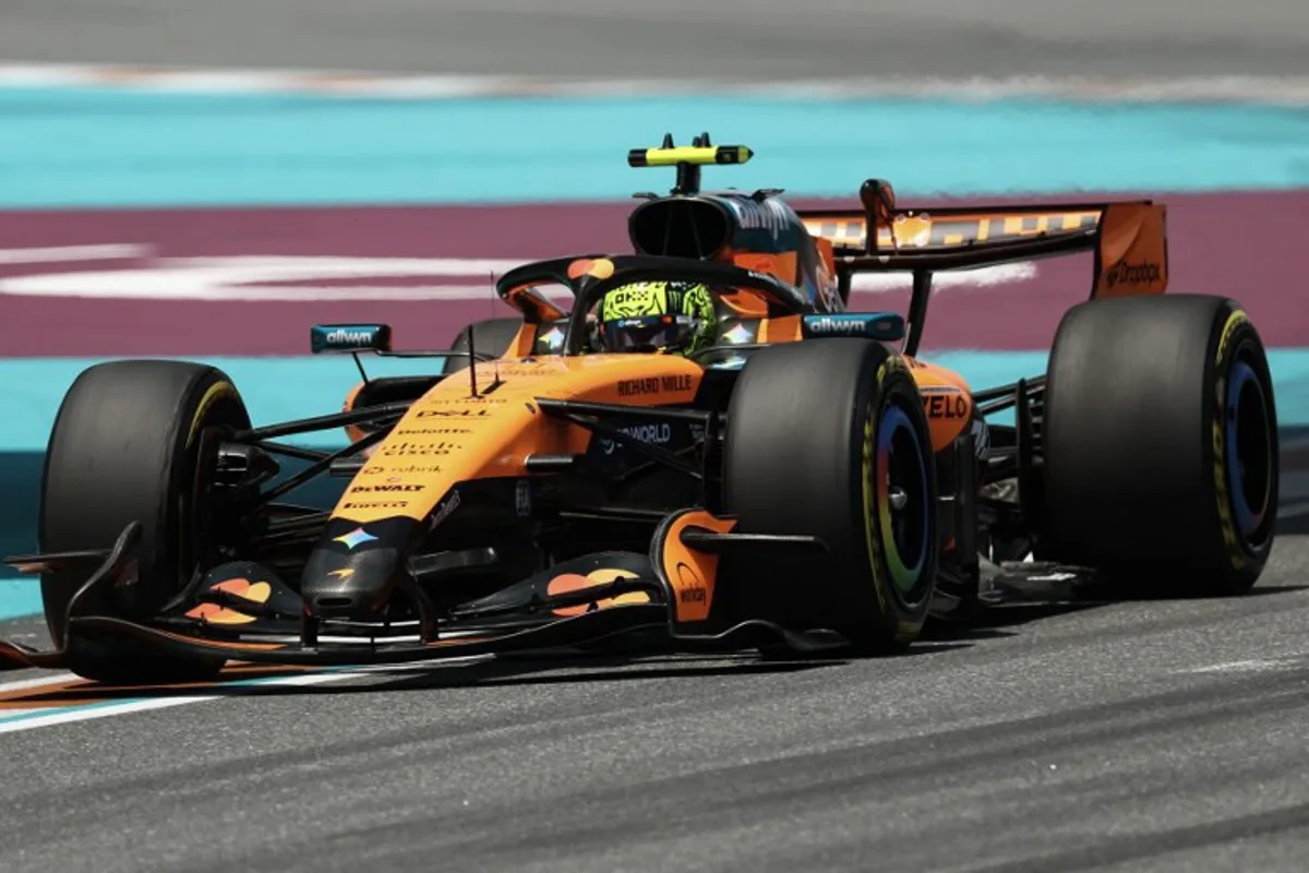 McLaren's British driver Lando Norris races during the 2026 Miami Formula One Sprint at Miami International Autodrome in Miami Gardens, Florida, on May 2, 2026.   CHARLY TRIBALLEAU / AFP