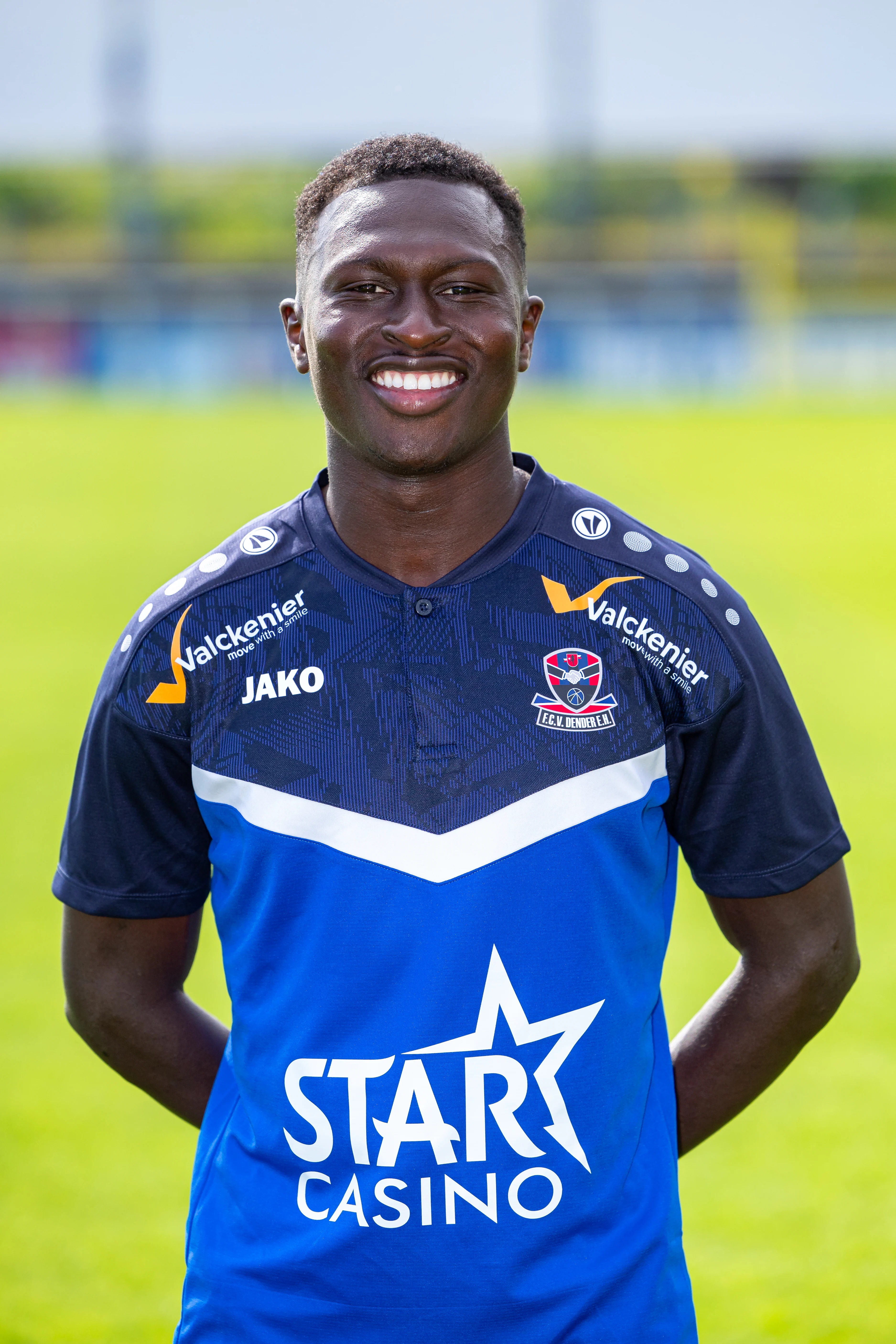 Dender's Abdoulaye Yahaya poses for a portrait at the 2024-2025 season photoshoot of Belgian Jupiler Pro League team FCV Dender EH, Monday 15 July 2024 in Denderleeuw. BELGA PHOTO KURT DESPLENTER