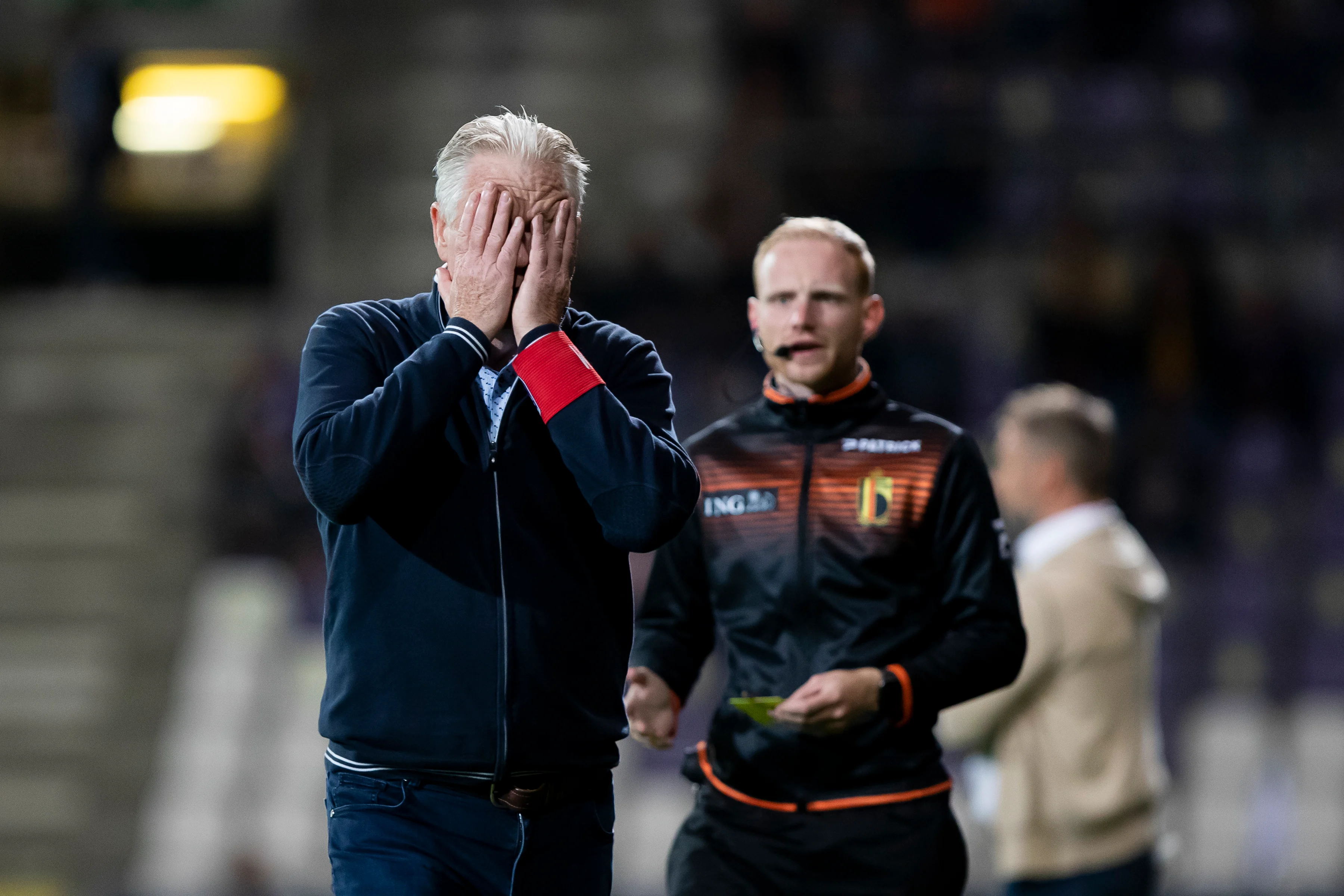 Beerschot's head coach Peter Maes reacts during a soccer match between Beerschot VA and STVV Sint-Truidense VV, Monday 13 September 2021 in Antwerp, on day 7 of the 2021-2022 'Jupiler Pro League' first division of the Belgian championship. BELGA PHOTO KRISTOF VAN ACCOM