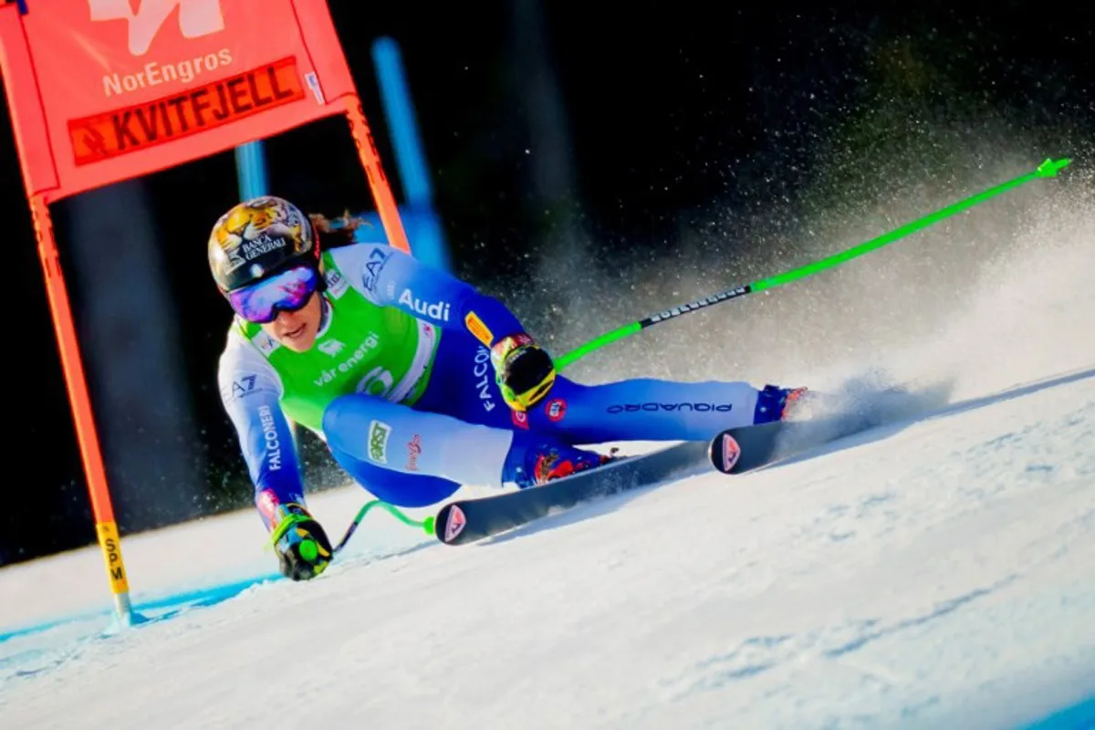 Italy's Federica Brignone competes to win the women's Super G race of the FIS Alpine World Cup in Kvitfjell, Norway on March 2, 2025.   Stian Lysberg Solum / NTB / AFP