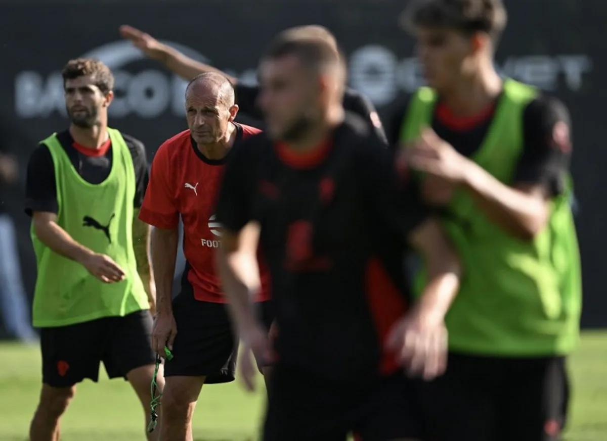 AC Milan's Italian new coach Massimiliano Allegri attends a training session at The Milanello Sports Centre at Carnago, north-west of Milan on July 7, 2025. Stefano RELLANDINI / AFP