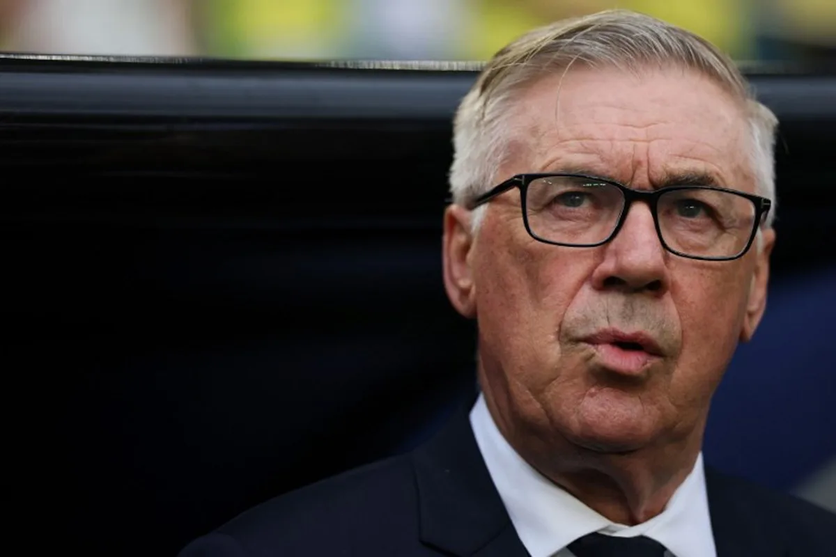 Brazil's Italian head coach Carlo Ancelotti gestures ahead of the 2026 World Cup Group C football match between Scotland and Brazil at the Miami Stadium in Miami Gardens on June 24, 2026.   PATRICIA DE MELO MOREIRA / AFP