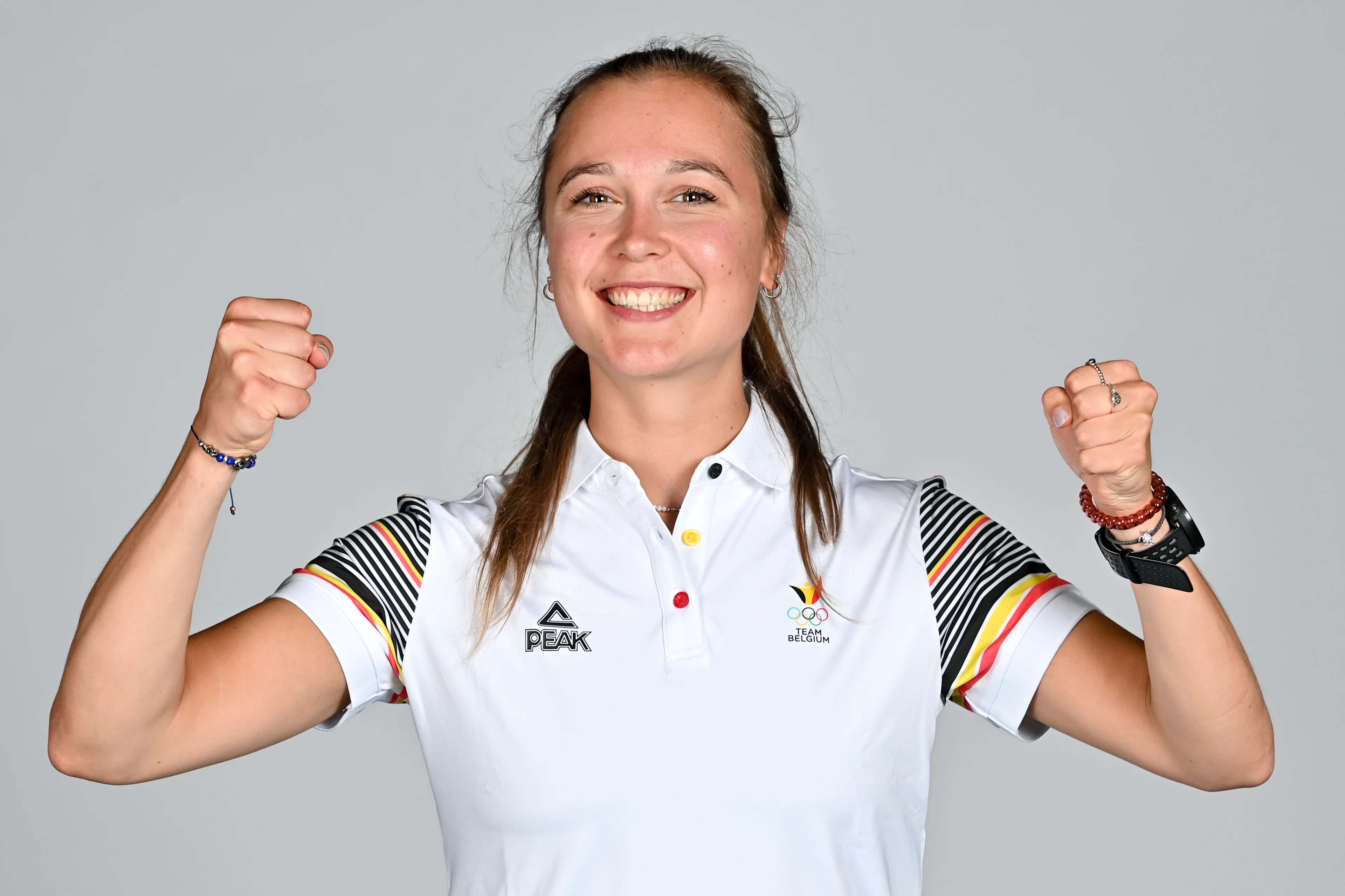 Tinne Gilis poses for the photographer at a photoshoot for the Belgian Olympic Committee BOIC - COIB ahead of the The World Games 2022 sports event, Monday 20 June 2022 in Deurne, Antwerp. BELGA PHOTO DIRK WAEM