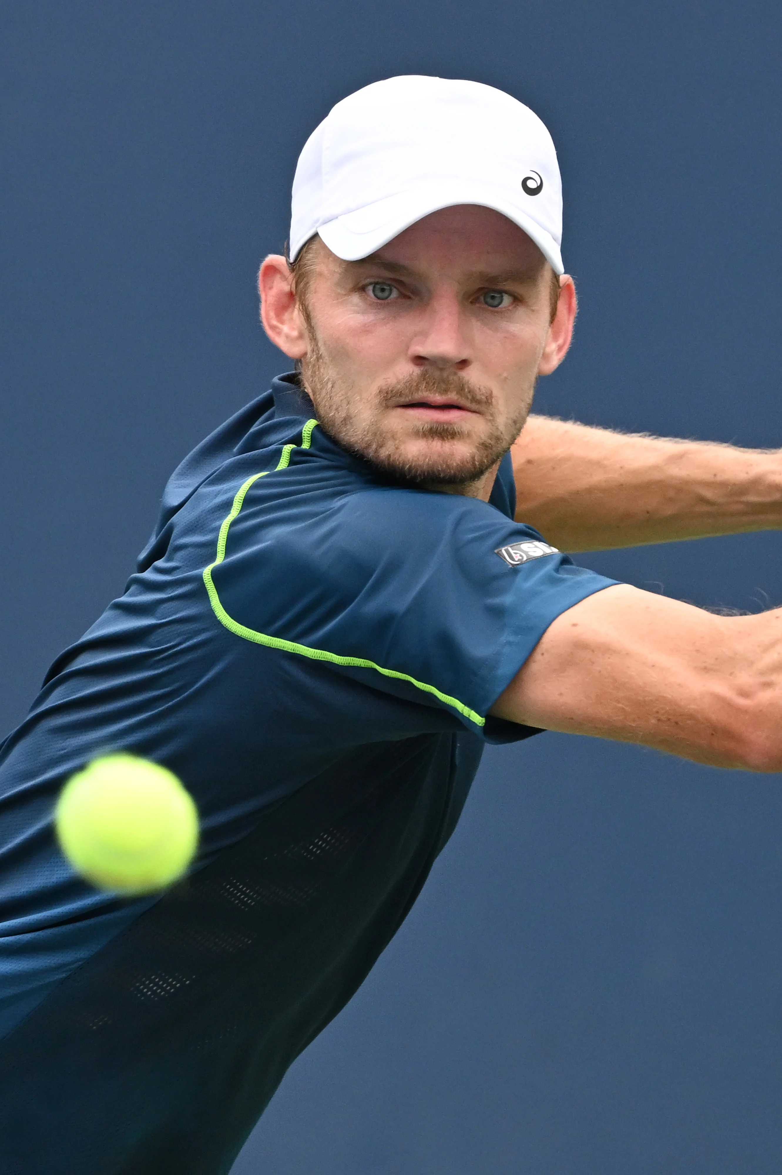 David Goffin of Belgium plays against Adrian Mannarino of France during the Men's Singles: Round 2 at the 2024 U.S. Open tennis tournament at USTA Billie Jean King National Tennis Center, New York, NY, August 29, 2024. (Photo by Anthony Behar/Sipa USA)