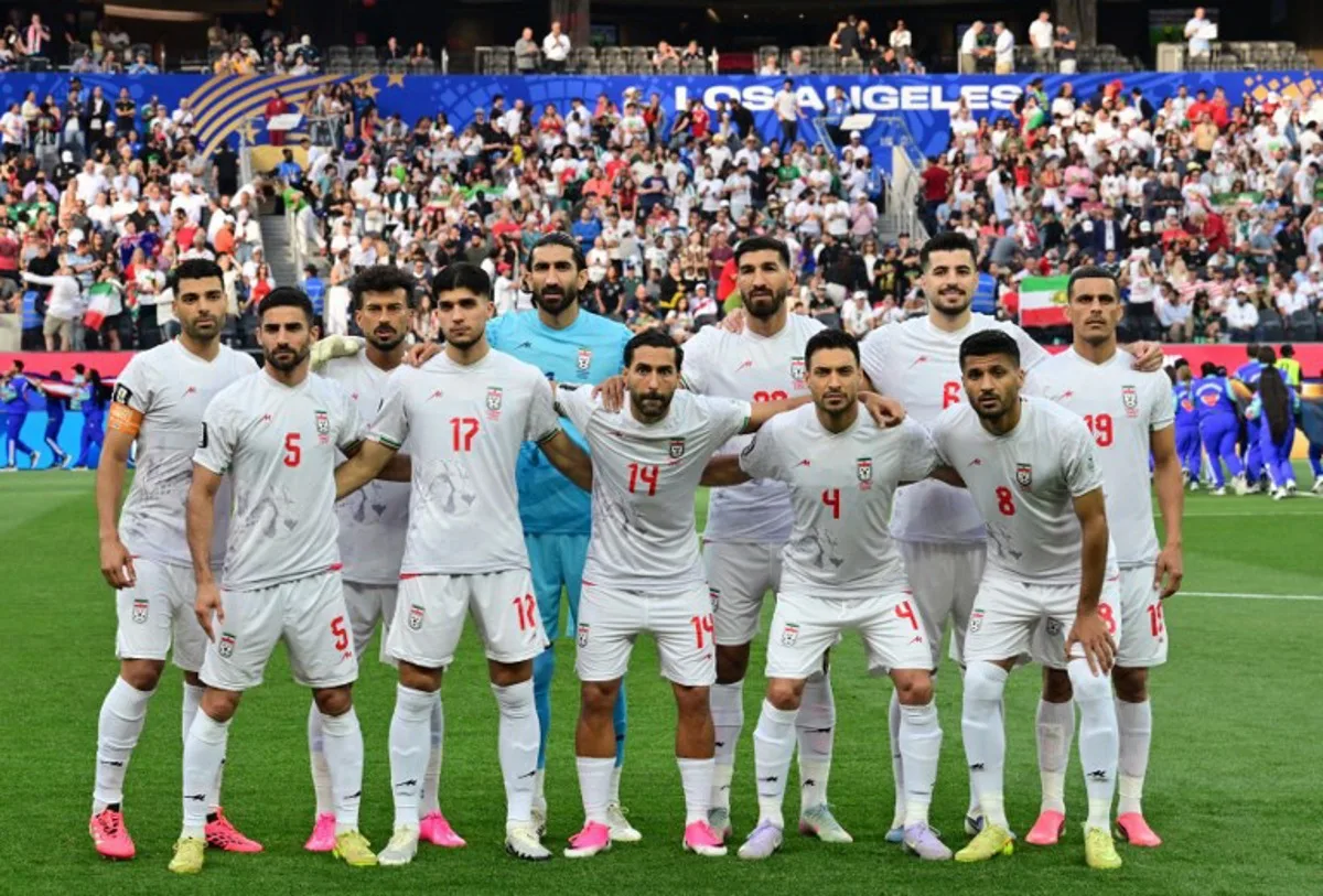 Iran's players pose for a team photo ahead of the 2026 World Cup Group G football match between Iran and New Zealand at Los Angeles Stadium in Inglewood on June 15, 2026. Frederic J. Brown / AFP