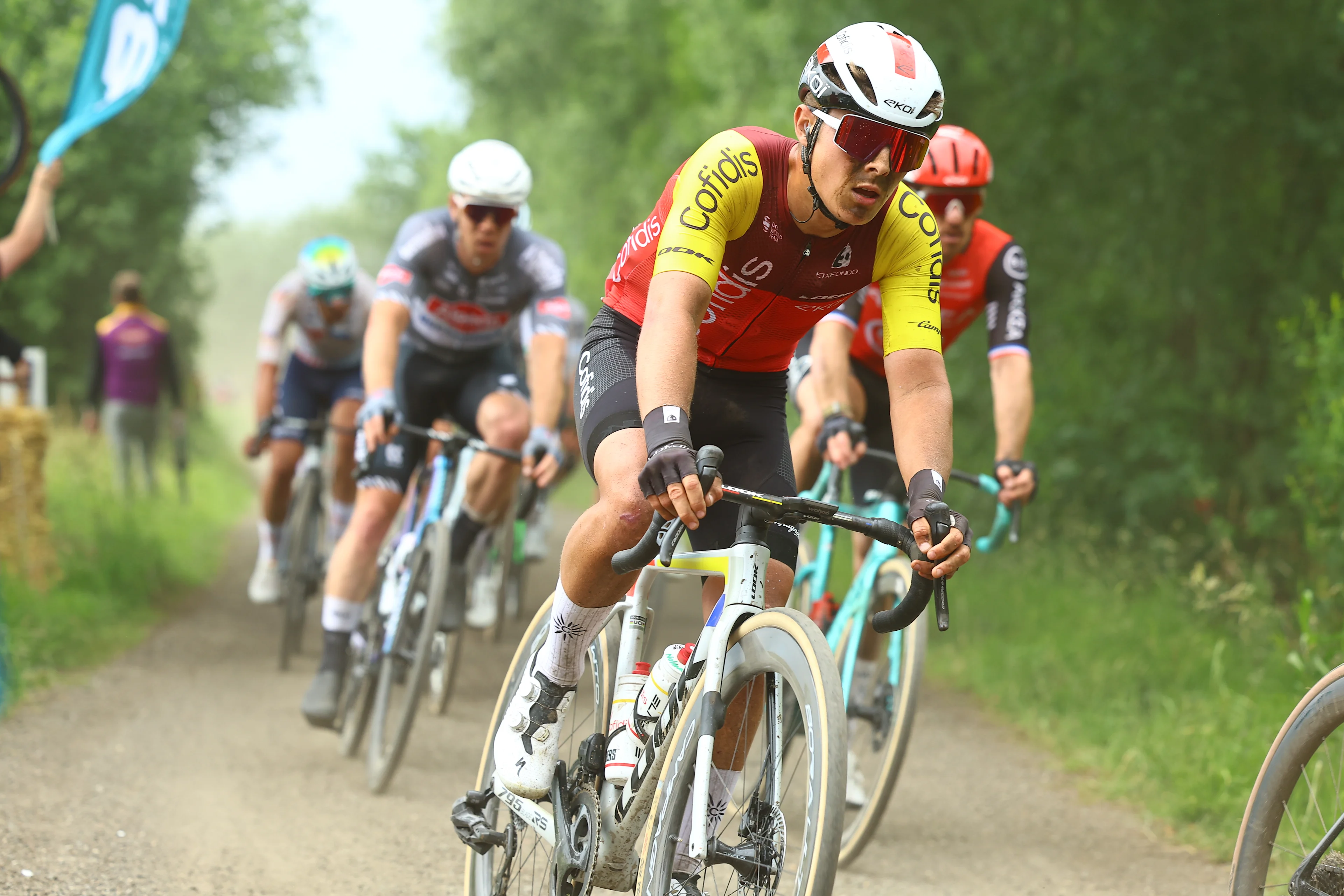 Belgian Aime De Gendt of Cofidis pictured in action during the 'Antwerp Port Epic men's elite one day cycling race, 182 km in and around Antwerp, second race (2/8) in the Lotto Belgium Cup, Monday 09 June 2025. BELGA PHOTO DAVID PINTENS