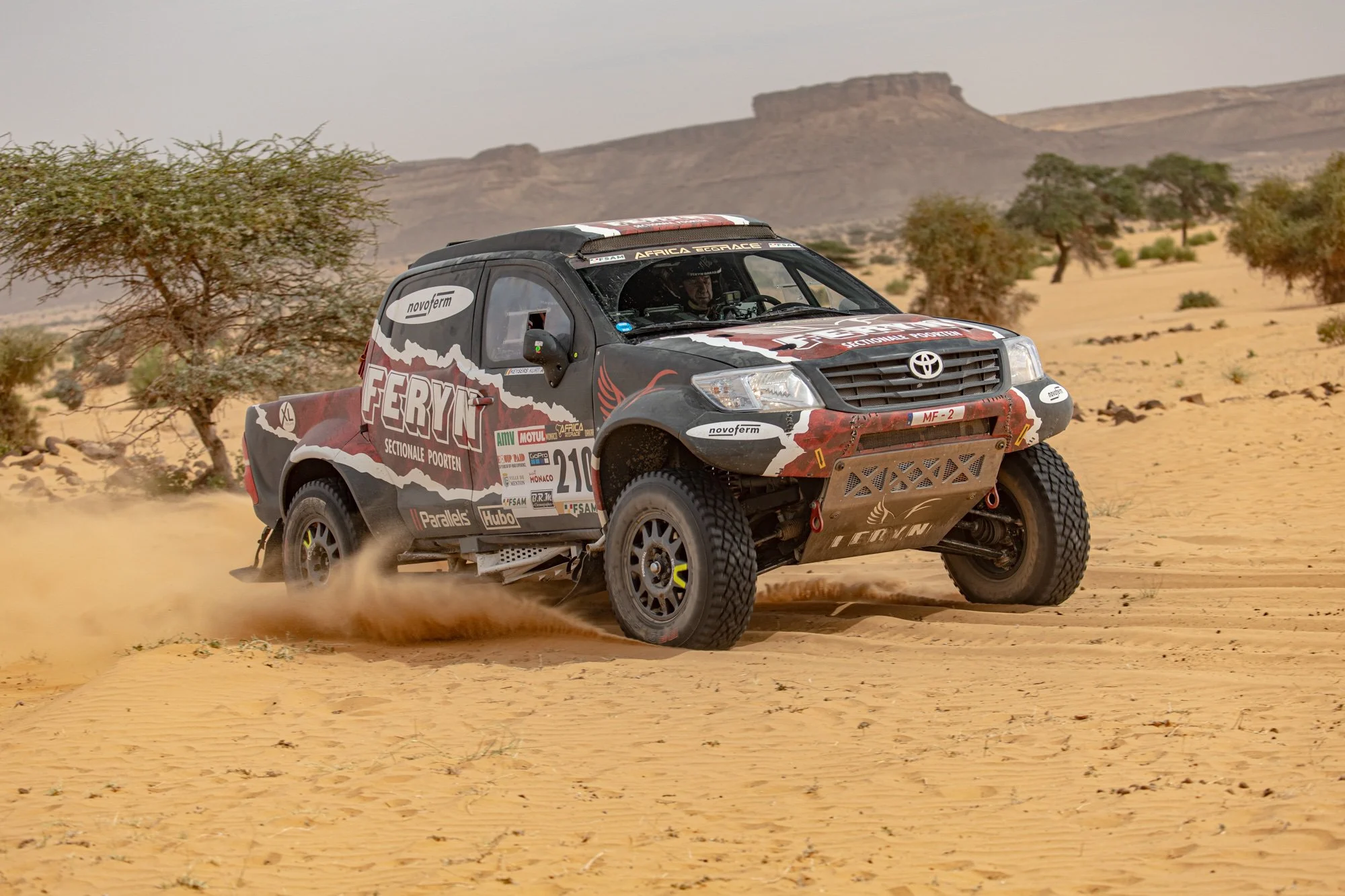 ATTENTION EDITORS - HAND OUT PICTURES - EDITORIAL USE ONLY - MANDATORY CREDIT: 'FERYN DAKAR SPORT - ALESSIO CORRADINI'  Hand out pictures released by Feryn Dakar Sport shows Pascal Feryn and Kurt Keysers in their Toyota Hillux, of team Feryn Dakar Sport in action during stage 10 the 2024 Africa Eco Race from Amodjar to Akjoujt, Mauritania, on Saturday 13 January 2024.  *** Belga and Belga Editorial Board decline all responsibility regarding the content of this picture. *** BELGA PHOTO HAND OUT FERYN DAKAR SPORT ALESSIO CORRADINI