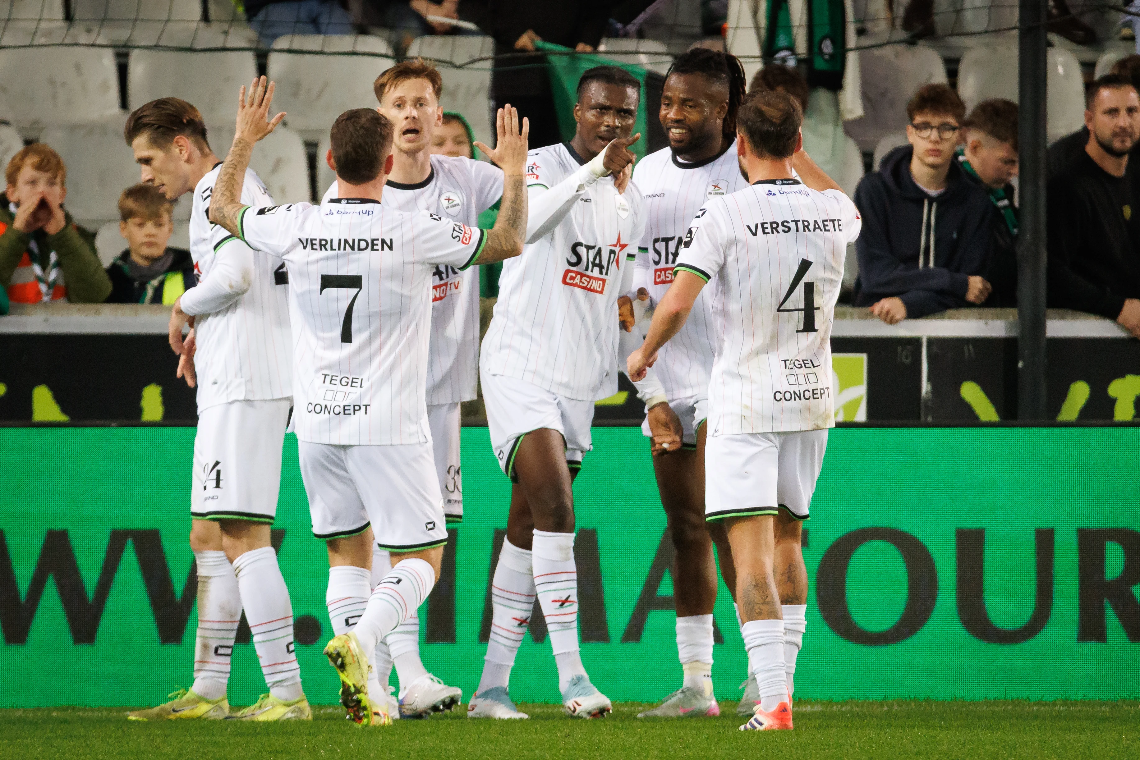 OHL's Sory Kaba celebrates after scoring during a soccer match between Cercle Brugge and Oud-Heverlee Leuven, Saturday 08 November 2025 in Brugge, on day 14 of the 2025-2026 'Jupiler Pro League' first division of the Belgian championship. BELGA PHOTO KURT DESPLENTER