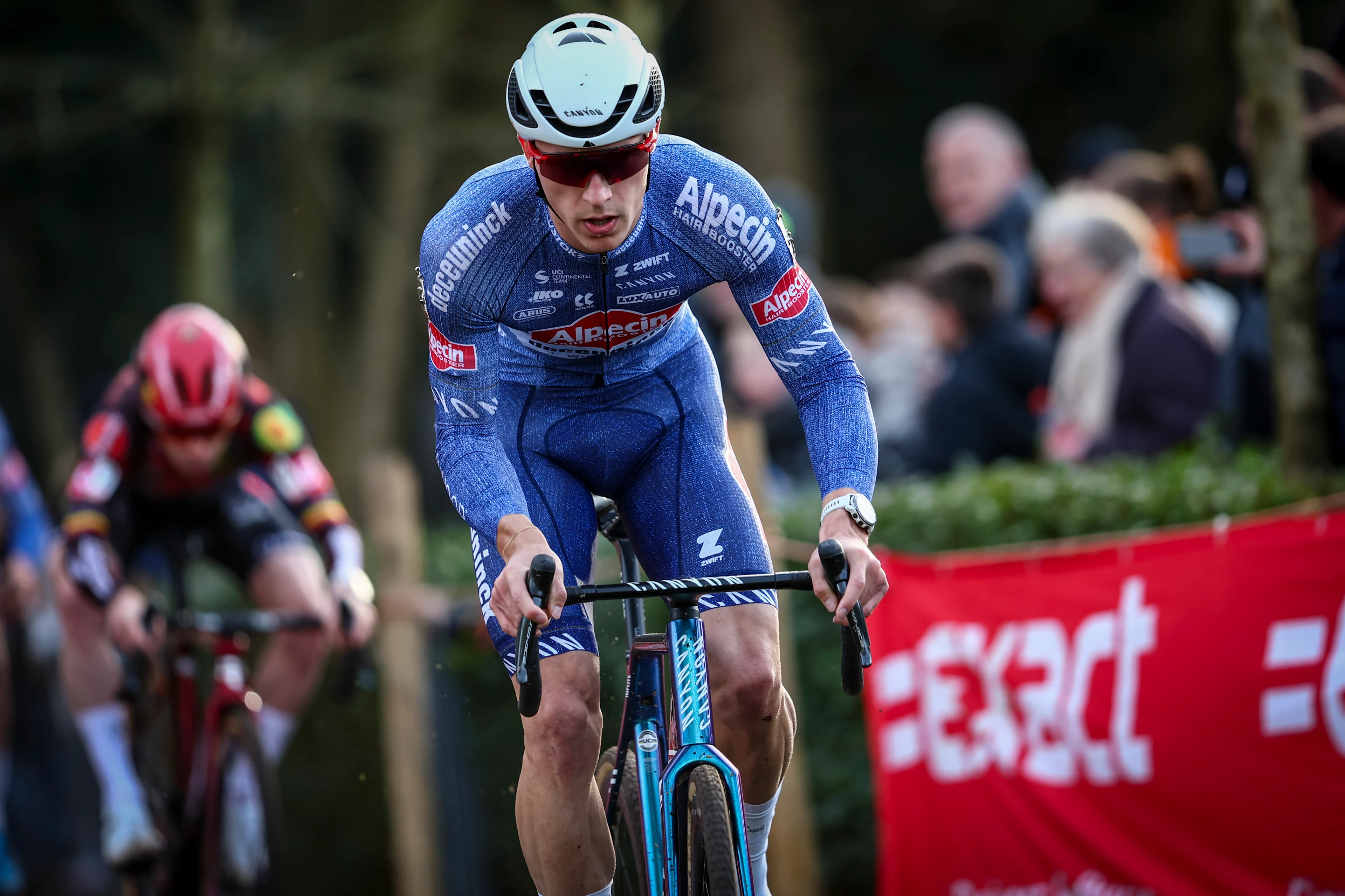 Belgian Niels Vandeputte pictured in action during the men's elite race of the 'Parkcross' cyclocross cycling event, race 6/7 in the 'Exact Cross' competition, Wednesday 05 February 2025 in Maldegem. BELGA PHOTO DAVID PINTENS