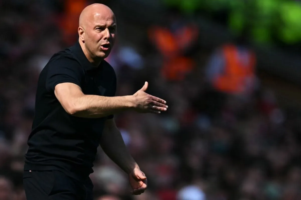 Liverpool's Dutch manager Arne Slot reacts during the English Premier League football match between Liverpool and Brentford at Anfield in Liverpool, north west England on May 24, 2026.  Paul ELLIS / AFP