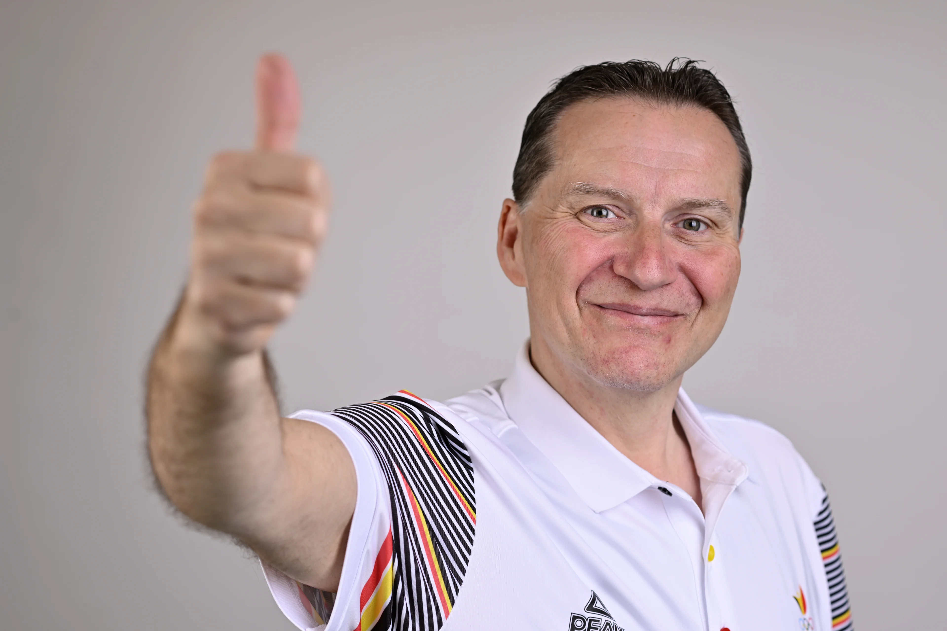 Eddy Merckx poses for the photographer at a photoshoot for the Belgian Olympic Committee BOIC - COIB ahead of the The World Games 2022 sports event, Wednesday 27 April 2022 in Brussels. BELGA PHOTO ERIC LALMAND