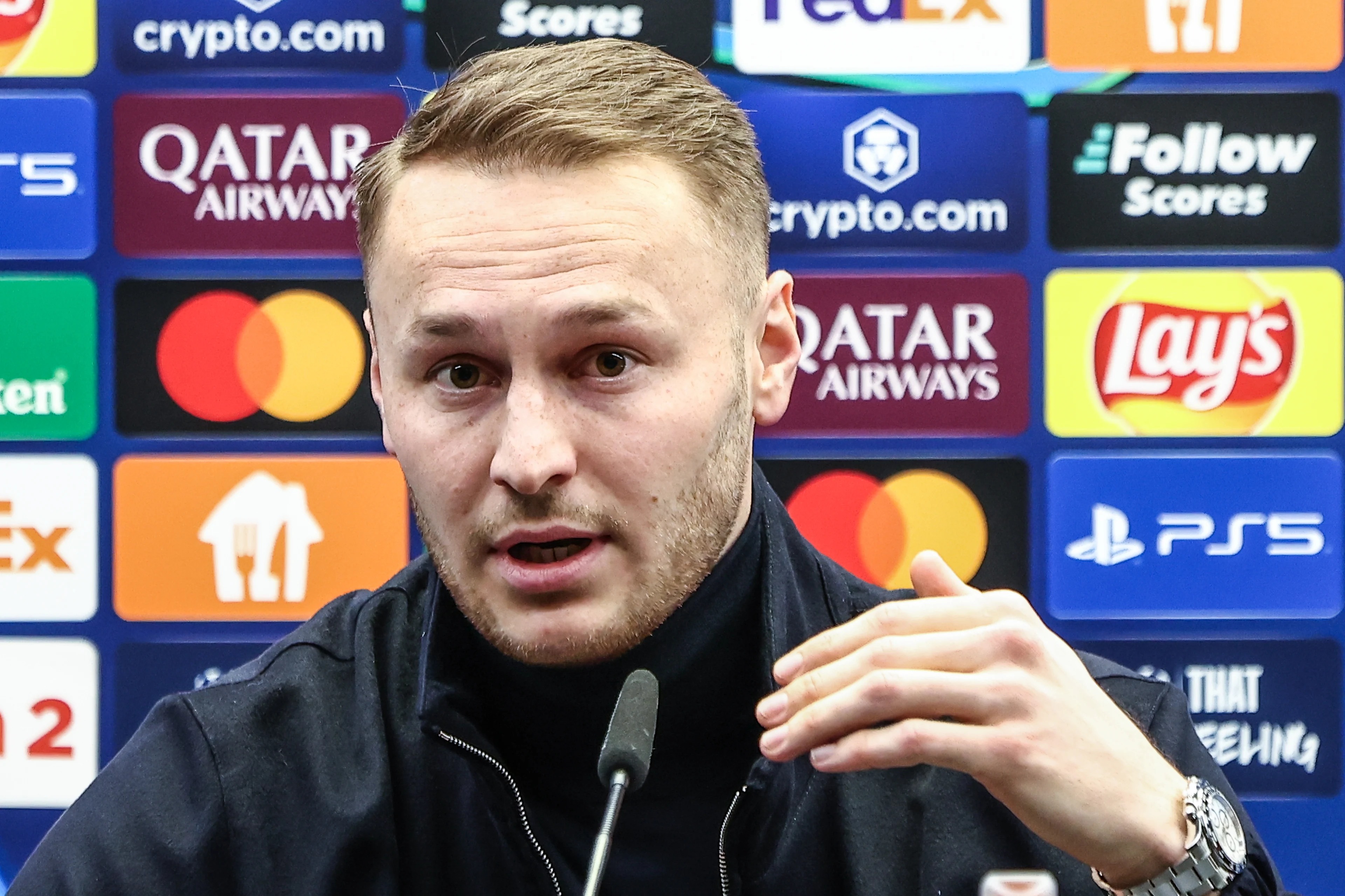 Juventus' Teun Koopmeiners pictured during a press conference of Italian club Juventus, Monday 20 January 2025 in Brugge. Tomorrow, they will play against Belgian Club Brugge KV, on the seventh day (out of 8) of the UEFA Champions League league phase. BELGA PHOTO BRUNO FAHY