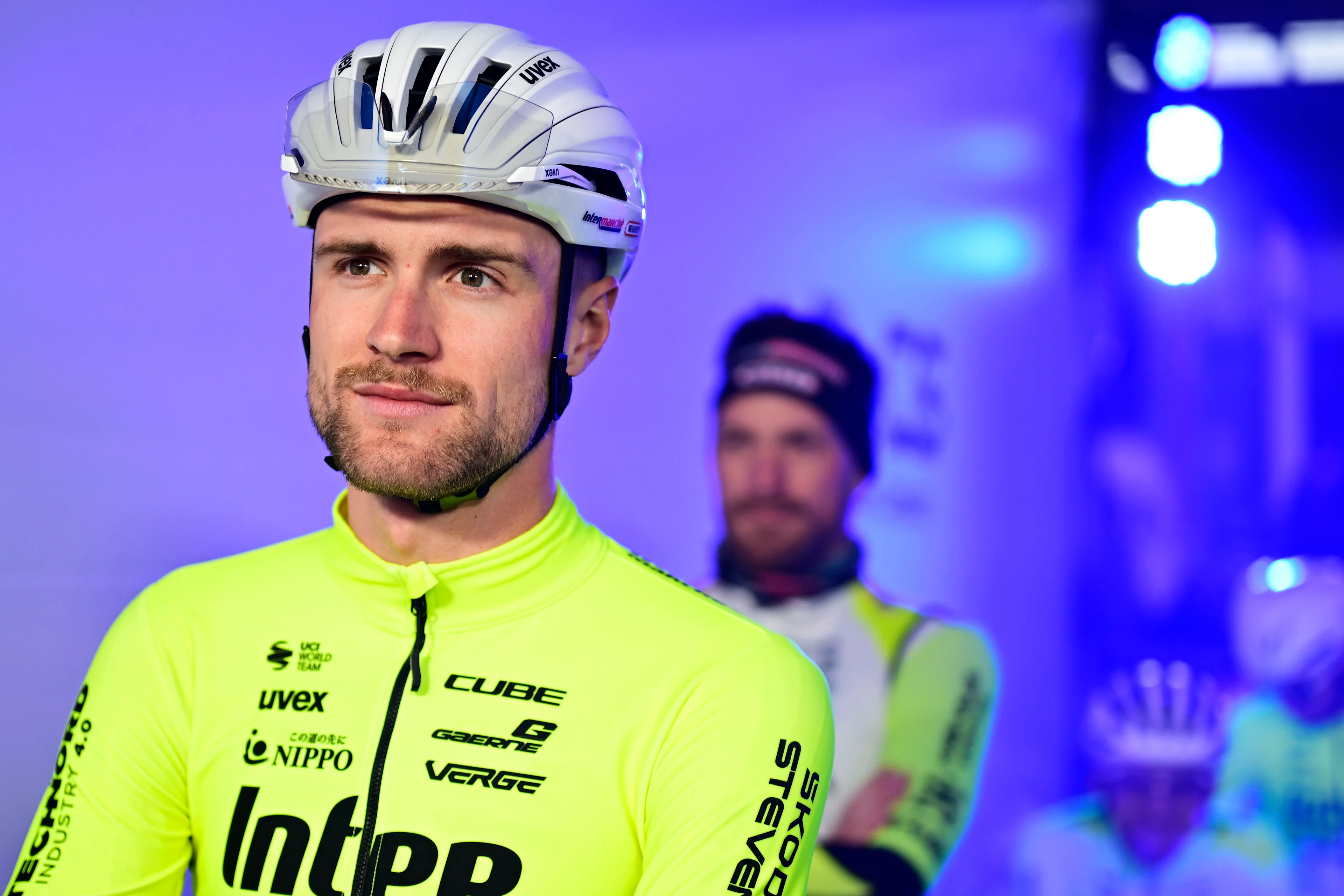 Belgian Laurenz Rex of Intermarche-Wanty pictured at the team presentation of the 80th edition of the men's one-day cycling race Omloop Het Nieuwsblad (UCI World Tour), 197km from Gent to Ninove, Saturday 01 March 2025. BELGA PHOTO DIRK WAEM