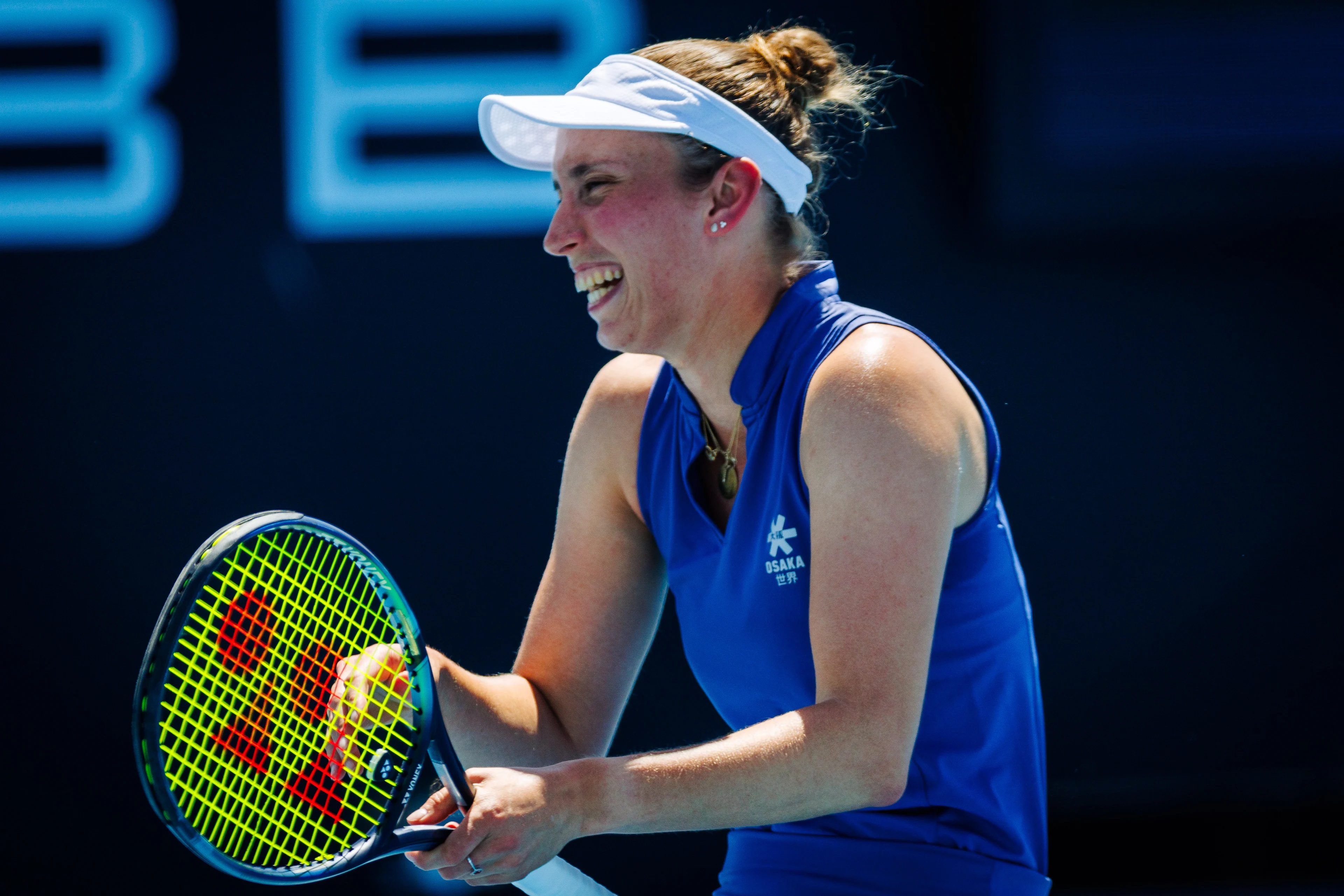 Belgian Elise Mertens pictured during a doubles tennis match between Belgian-Australian pair Mertens-Perez and Australian-Ukrainian pair Aiava-Kostyuk, in the second round of the women's doubles at the 'Australian Open' Grand Slam tennis tournament, Saturday 18 January 2025 in Melbourne Park, Melbourne, Australia. The 2025 edition of the Australian Grand Slam takes place from January 12th to January 26th. BELGA PHOTO PATRICK HAMILTON BELGIUM ONLY