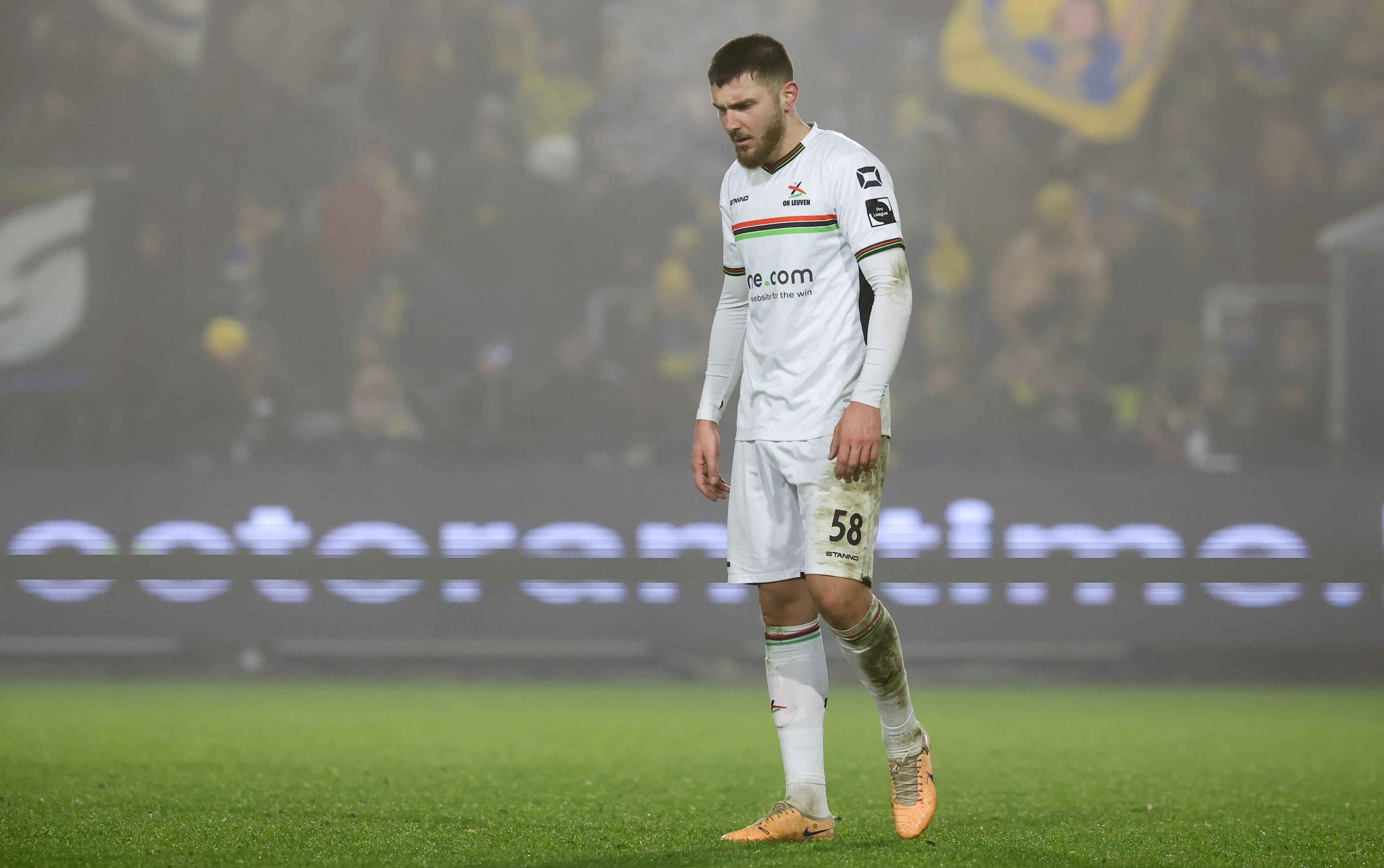 OHL's Hasan Kurucay leaves the field after receiving a red card during a soccer match between Royale Union Saint-Gilloise and OH Leuven, Sunday 19 January 2025 in Brussels, on day 22 of the 2024-2025 season of the 'Jupiler Pro League' first division of the Belgian championship. BELGA PHOTO VIRGINIE LEFOUR