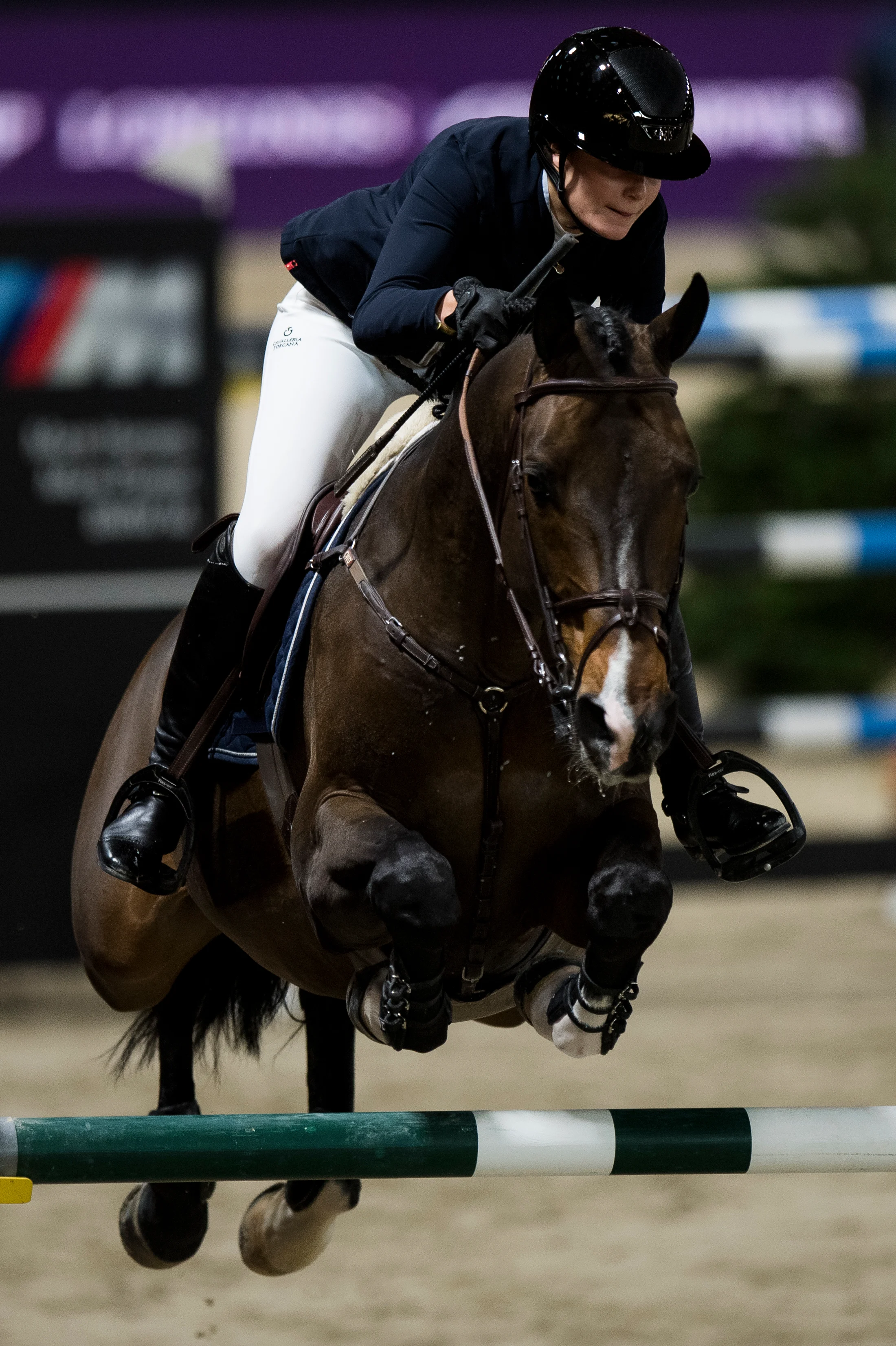 Zoe Conter with Univers de Vinnebus pictured in action during the FEI World Cup Jumping competition at the 'Vlaanderens Kerstjumping - Memorial Eric Wauters' equestrian event, in Mechelen, Monday 30 December 2019. BELGA PHOTO JASPER JACOBS