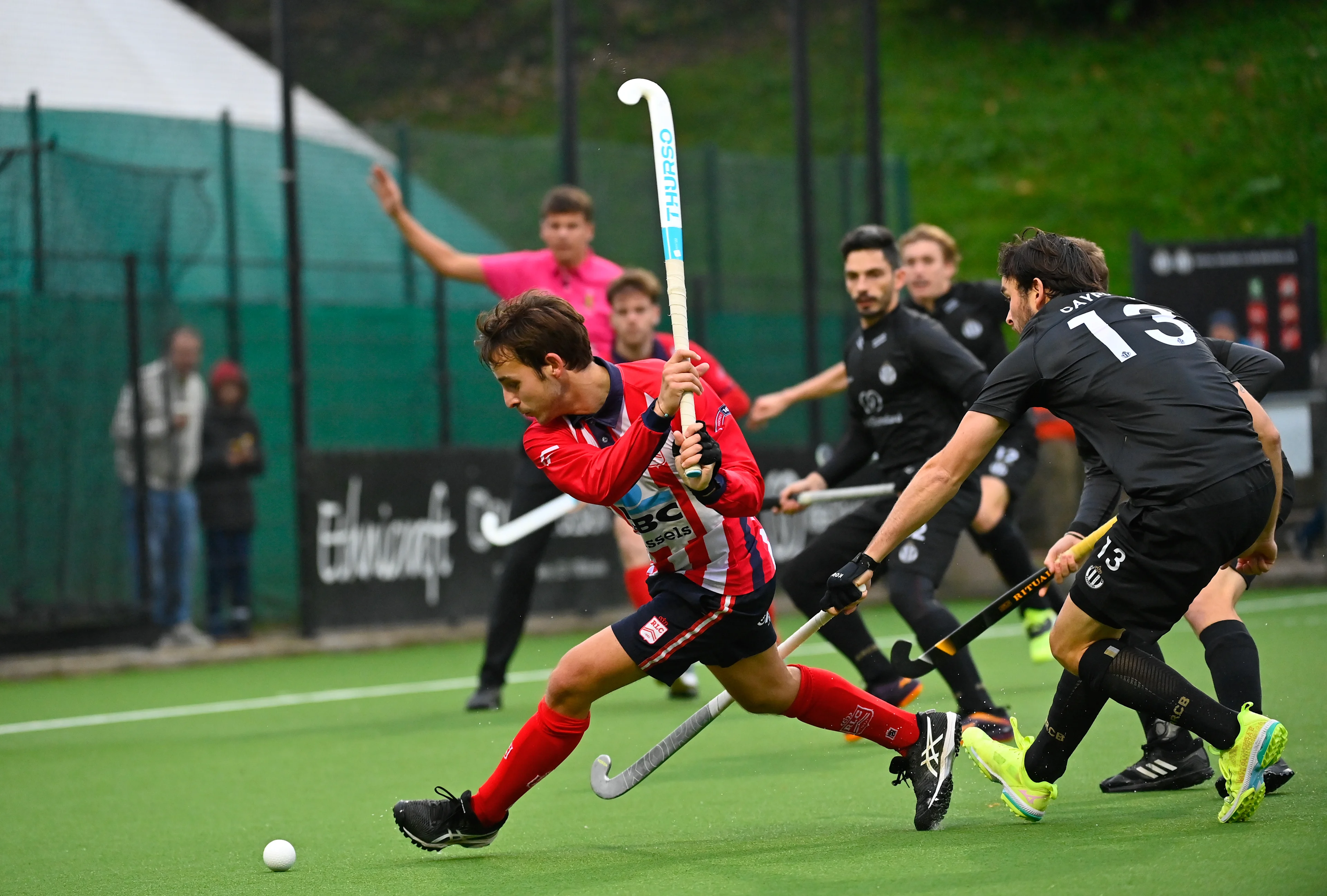 Leopold's Dylan Englebert pictured during a hockey game between Racing and Leopold, Friday 01 November 2024 in Brussels, on day 9 of the Belgian first division hockey championship. BELGA PHOTO JOHN THYS