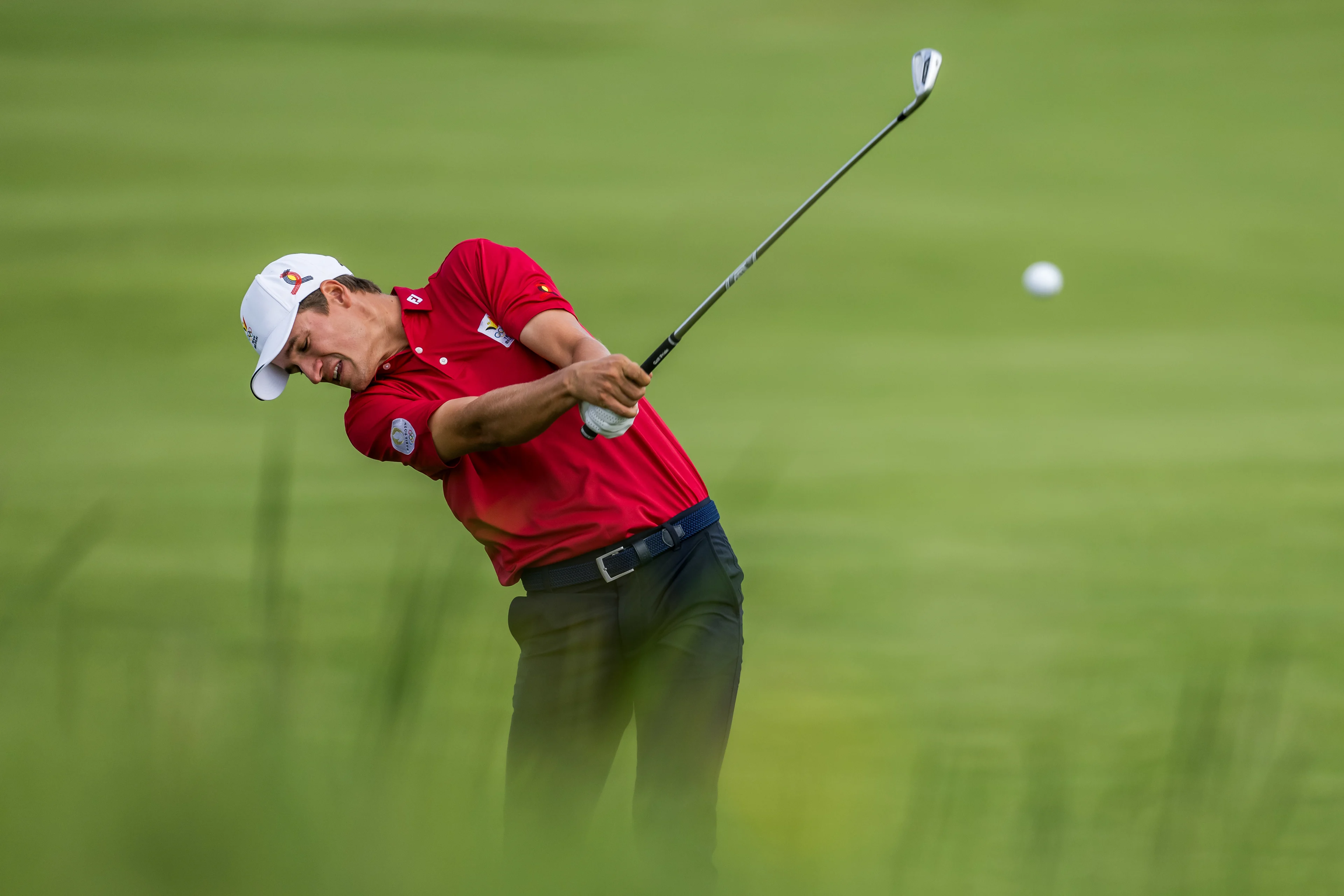 240804 Adrien Dumont de Chassart of Belgium during the final round of the men's individual stroke play golf during day 9 of the Paris 2024 Olympic Games on August 4, 2024 in Paris.  Photo: Petter Arvidson / BILDBYRÅN / kod PA / PA0861 golf olympic games olympics os ol olympiska spel olympiske leker paris 2024 paris-os paris-ol bbeng sweden sverige grappa33 BELGIUM ONLY