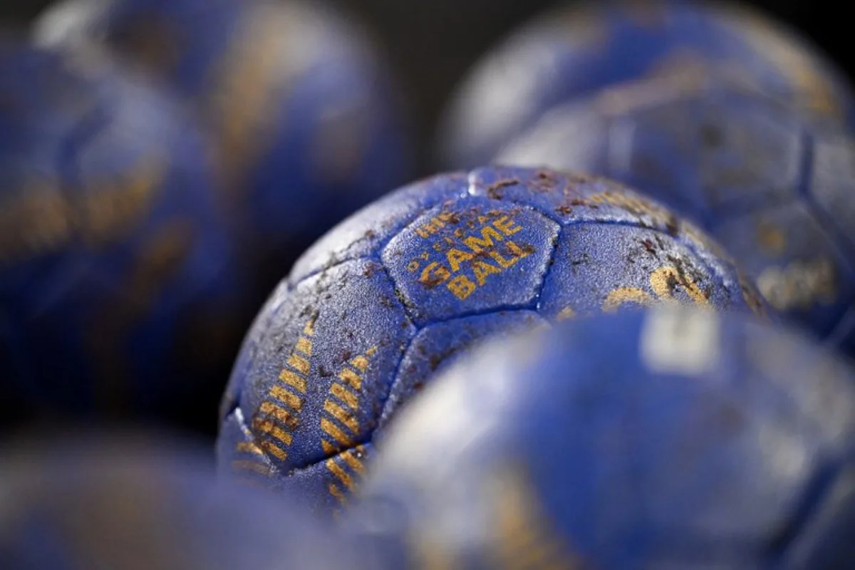 Official balls are pictured prior the women's Handball Olympic qualifying match between Montenegro and Slovenia in Neu-Ulm, southern Germany on April 14, 2024.  Kirill KUDRYAVTSEV / AFP