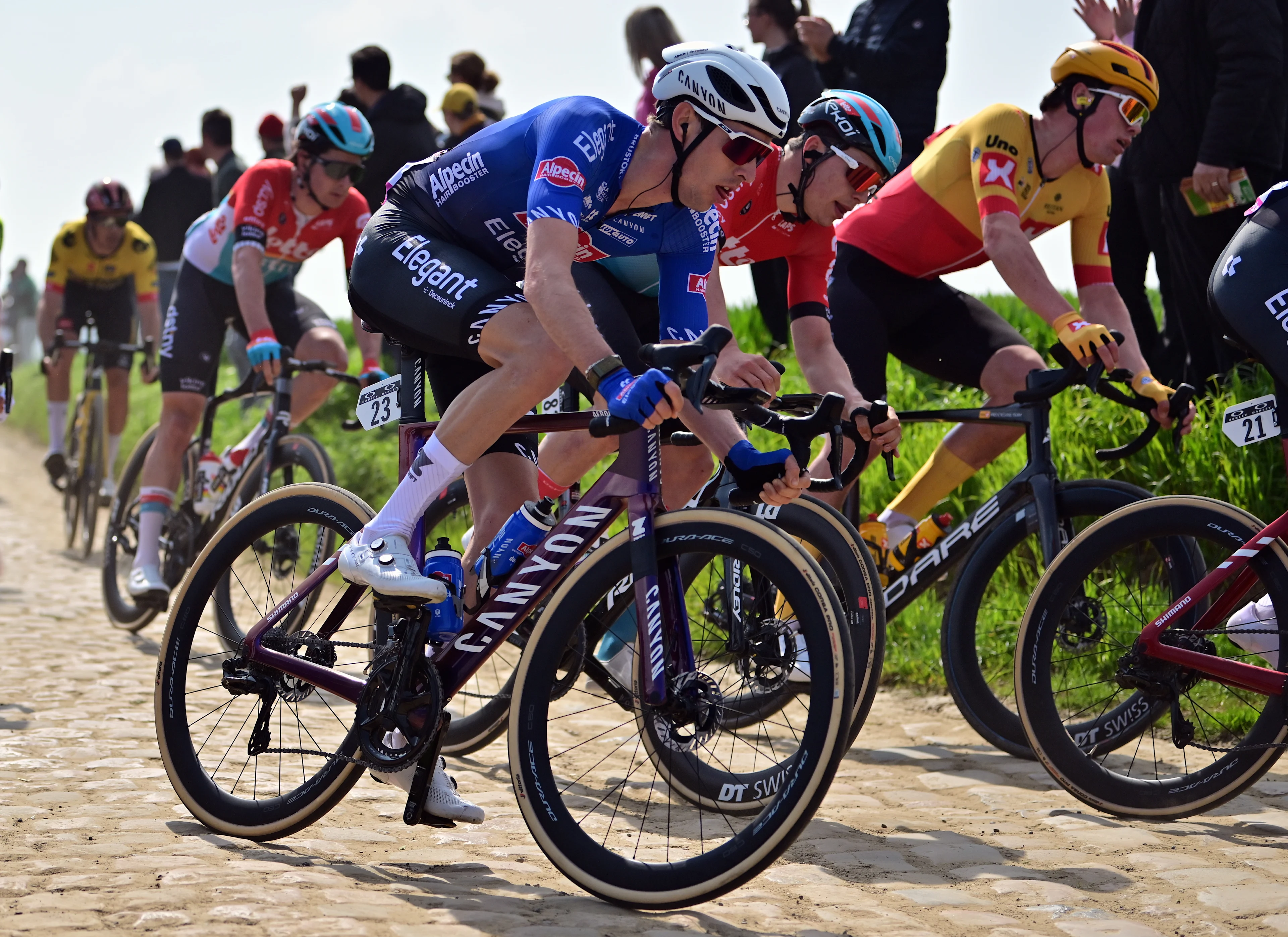 Austrian Michael Gogl of Alpecin-Deceuninck pictured in action during the men's elite race of the 'Paris-Roubaix' cycling event, 256,6km from Compiegne to Roubaix, France on Sunday 09 April 2023. BELGA PHOTO DIRK WAEM