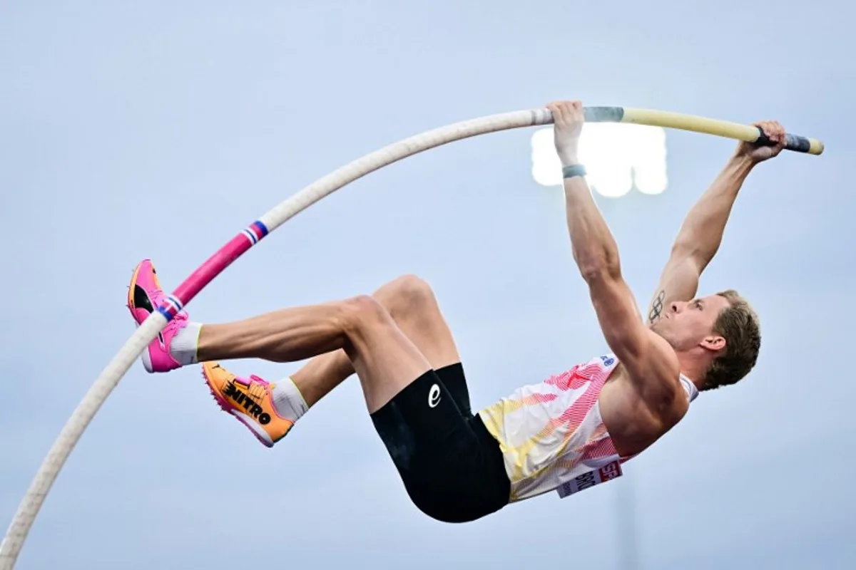 Belgium's Ben Broeders competes in the men's pole vault final during the European Athletics Championships at Alexander Stadium in Birmingham on August 16, 2026. Ben STANSALL / AFP