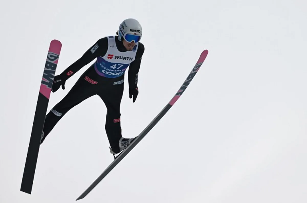 Norway's Johann Andre Forfang competes in the men's Large Hill Individual event at the FIS Ski Jumping World Championship in Trondheim, Norway on March 8, 2025.  Jonathan NACKSTRAND / AFP