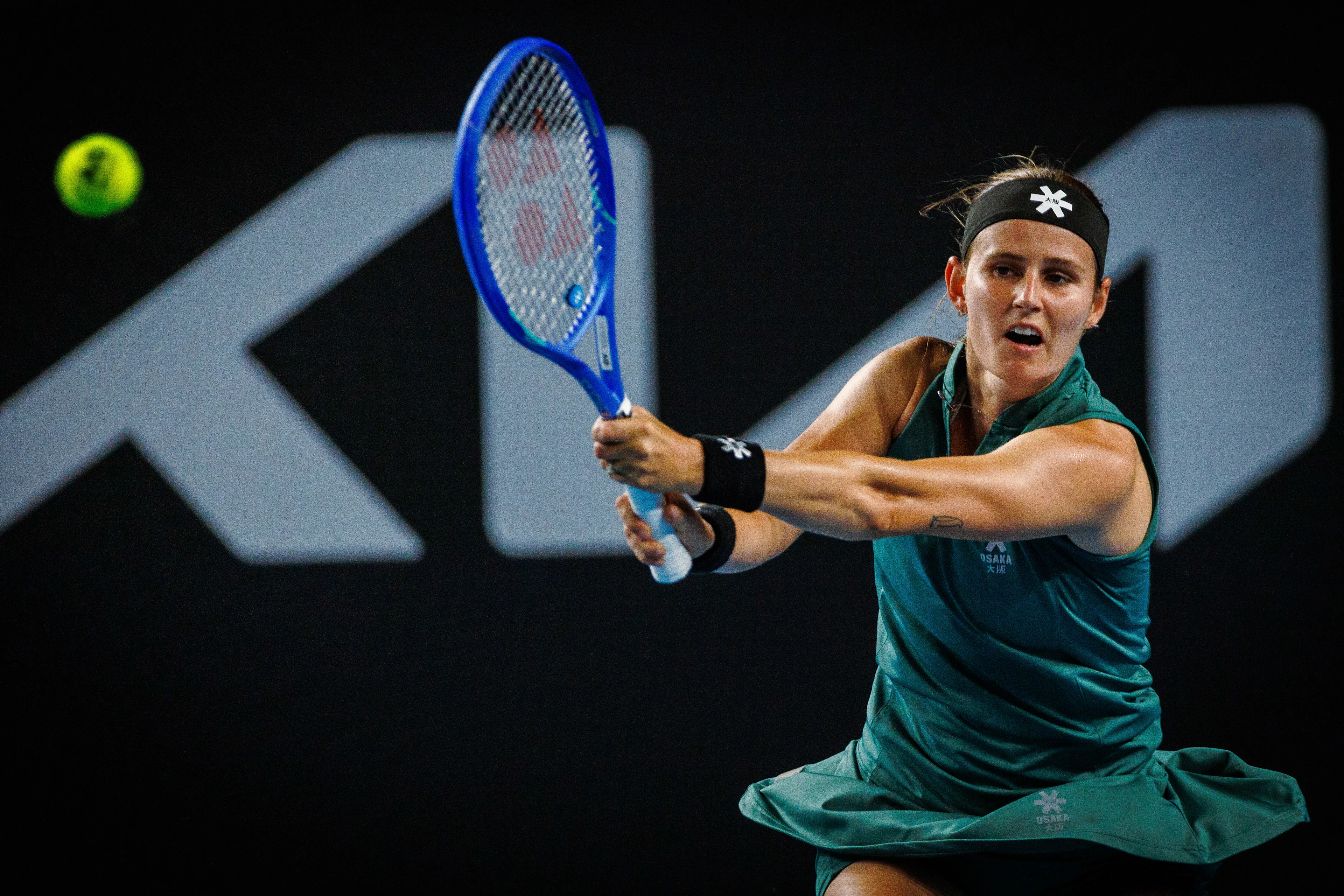 Belgian Greet Minnen pictured in action during a tennis match between Belgian Minnen and Australian Aiava, in the first round of the women's singles at the 'Australian Open' Grand Slam tennis tournament, Monday 13 January 2025 in Melbourne Park, Melbourne, Australia. The 2025 edition of the Australian Grand Slam takes place from January 12th to January 26th. Greet Minnen has lost 7-5, 5-7, 6-7. BELGA PHOTO PATRICK HAMILTON