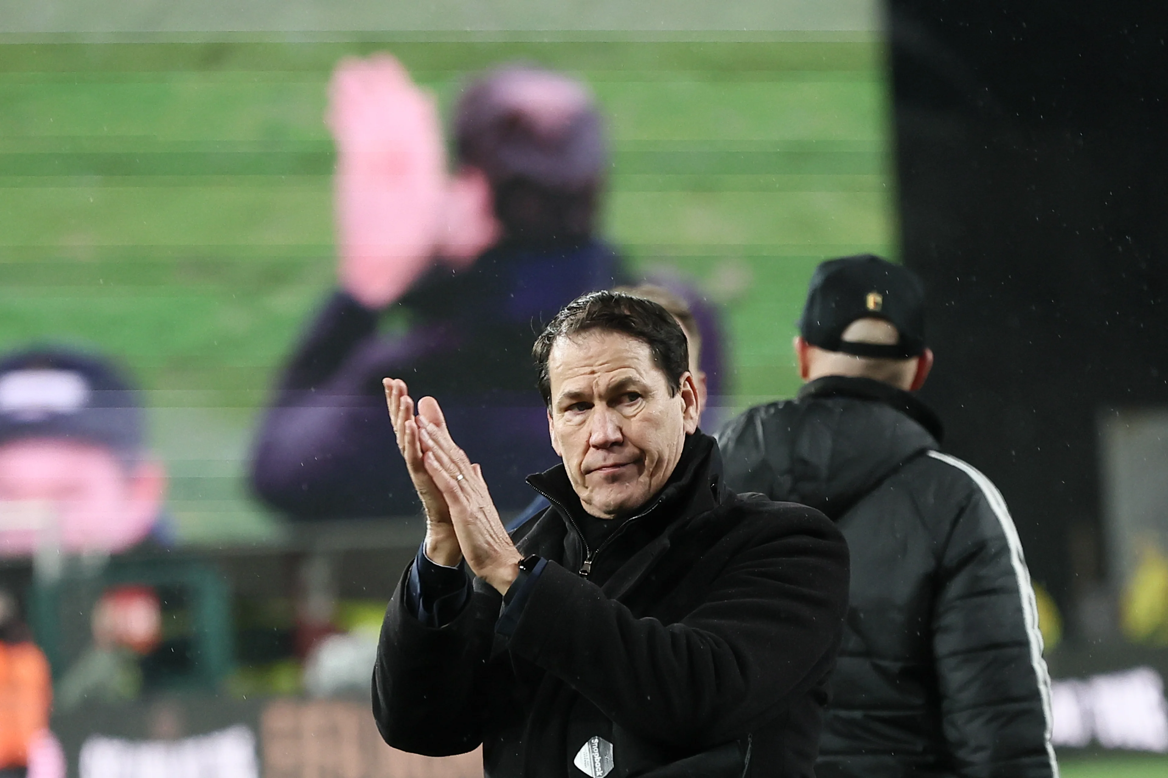 Belgium's head coach Rudi Garcia celebrates after a soccer game between Belgium's Red Devils and Liechtenstein, the last FIFA World Cup 2026 qualification match, in Liege on Tuesday 18 November 2025. BELGA PHOTO BRUNO FAHY
